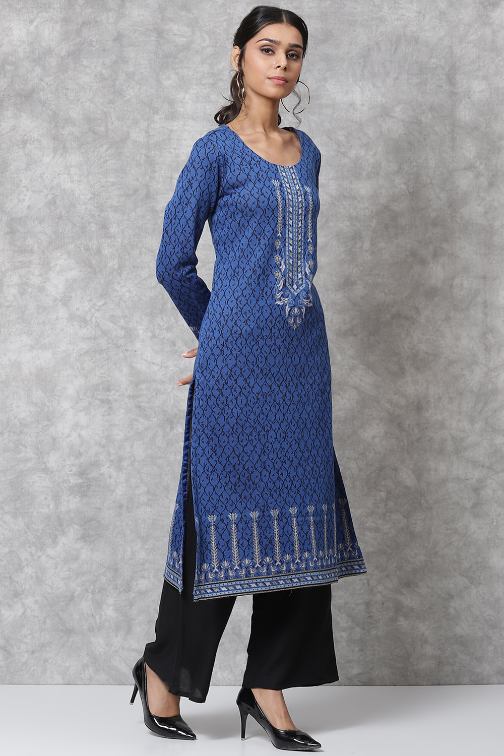 Blue Straight Poly Metallic Kurta image number 3