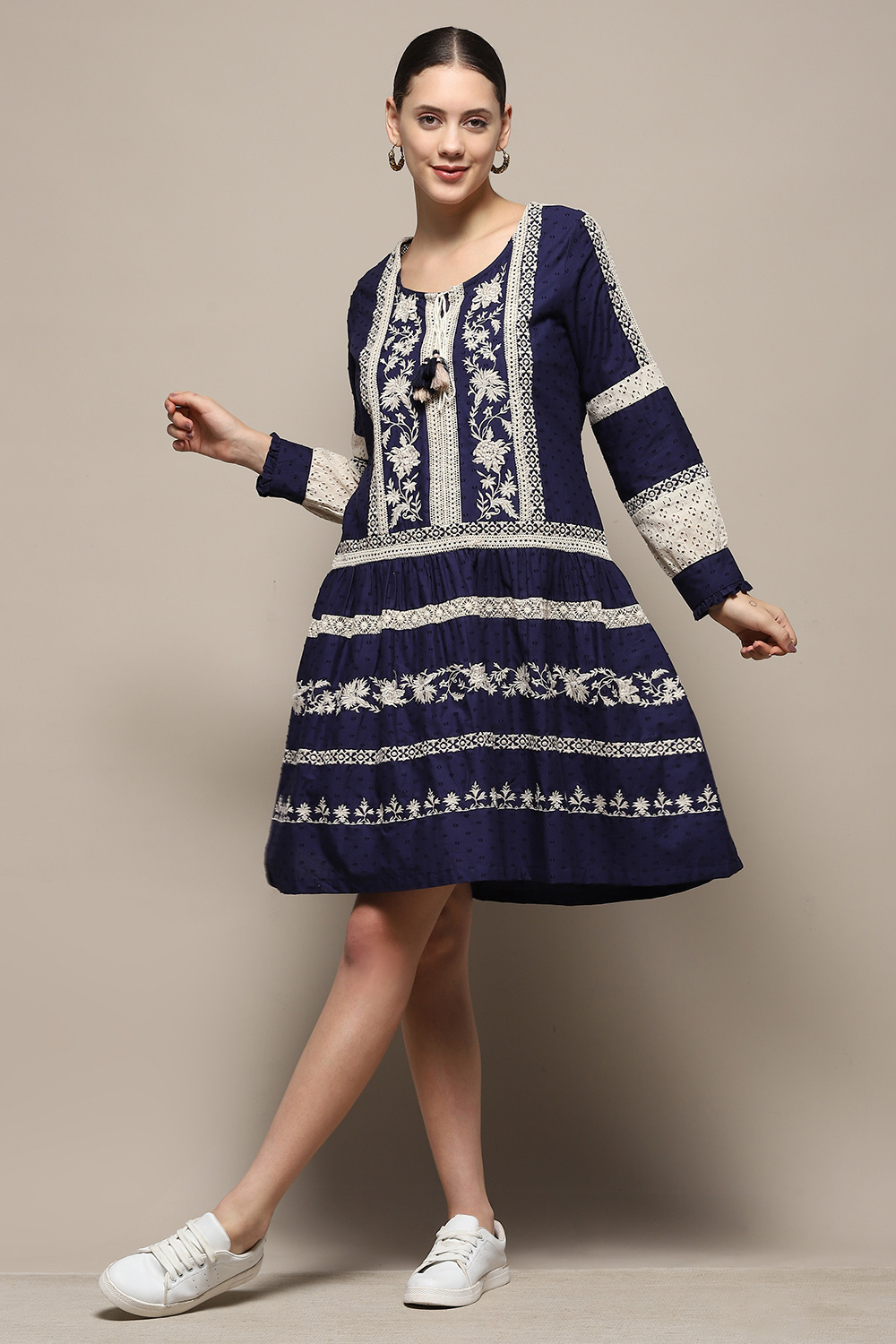 Indigo Pure Cotton Embroidered Flared Dress image number 0