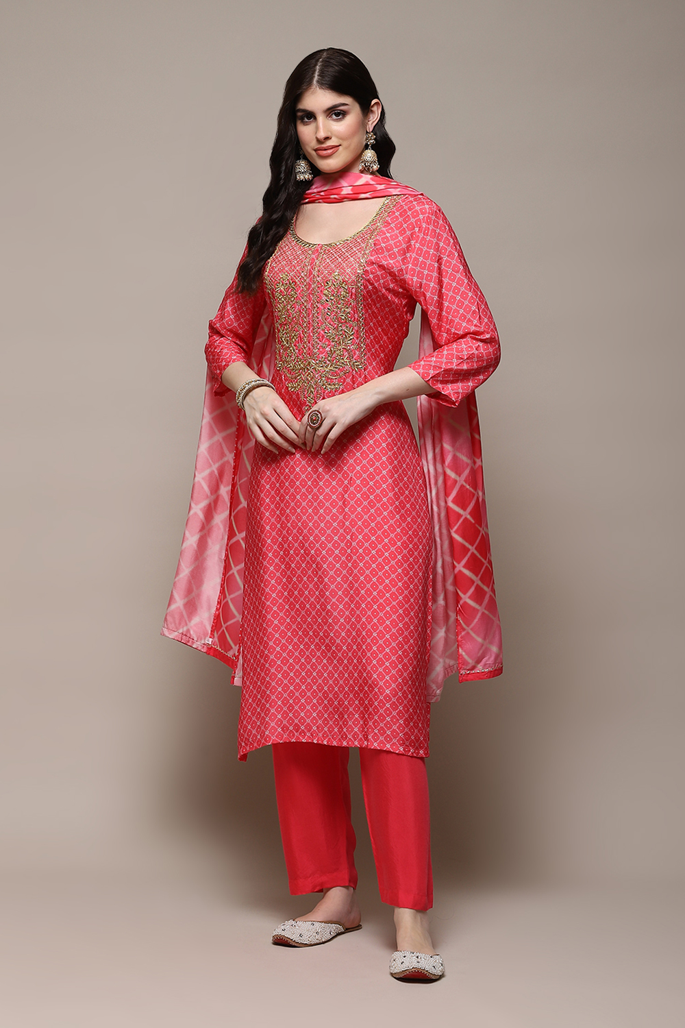 Pink Muslin Digital Print Unstitched Suit Set image number 7