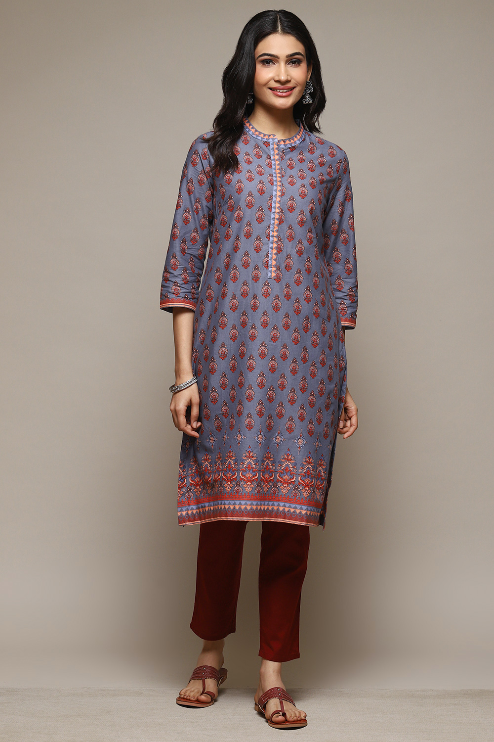 Orange Cotton Straight Printed Kurta image number 5