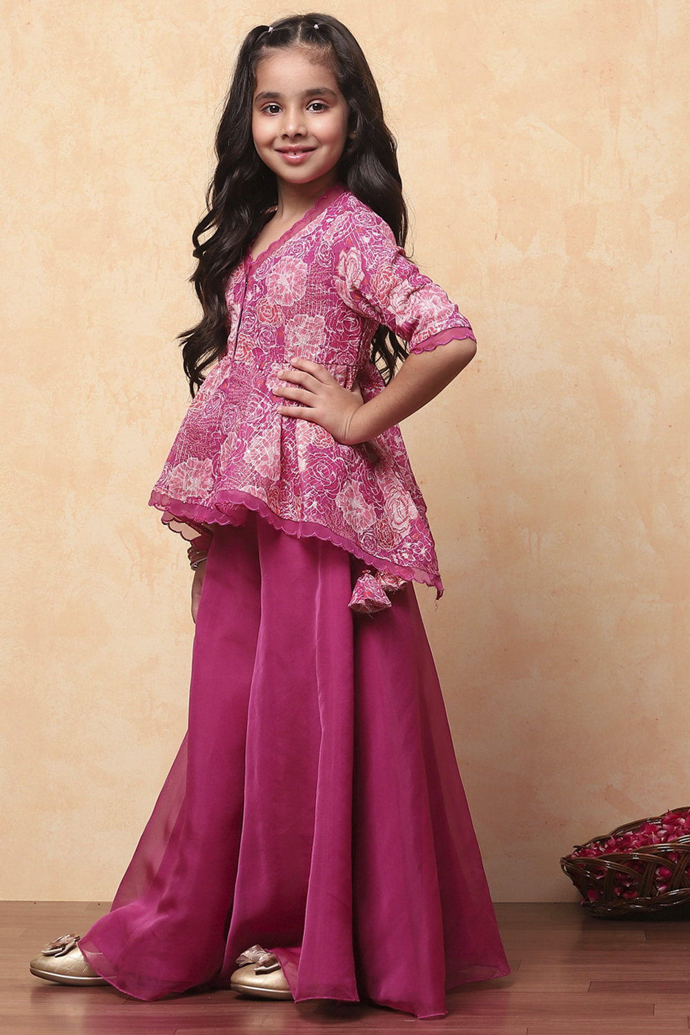 Pink Polyester Blend Flared Kurta Set image number 3