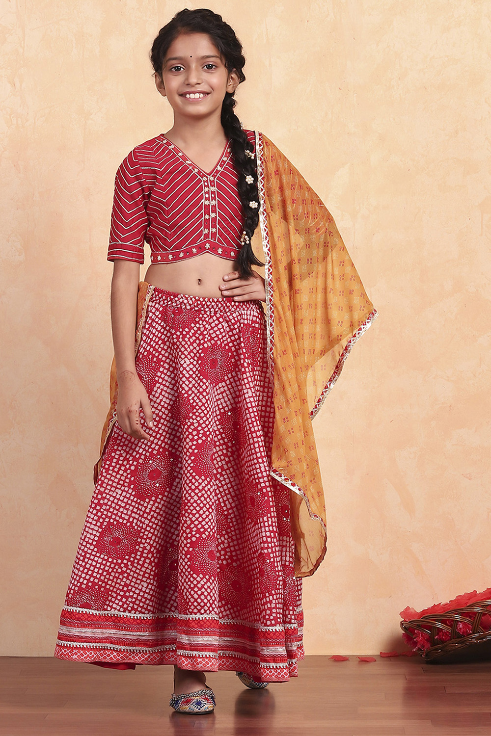 Red Poly Chanderi Blouse Lehenga Set image number 6