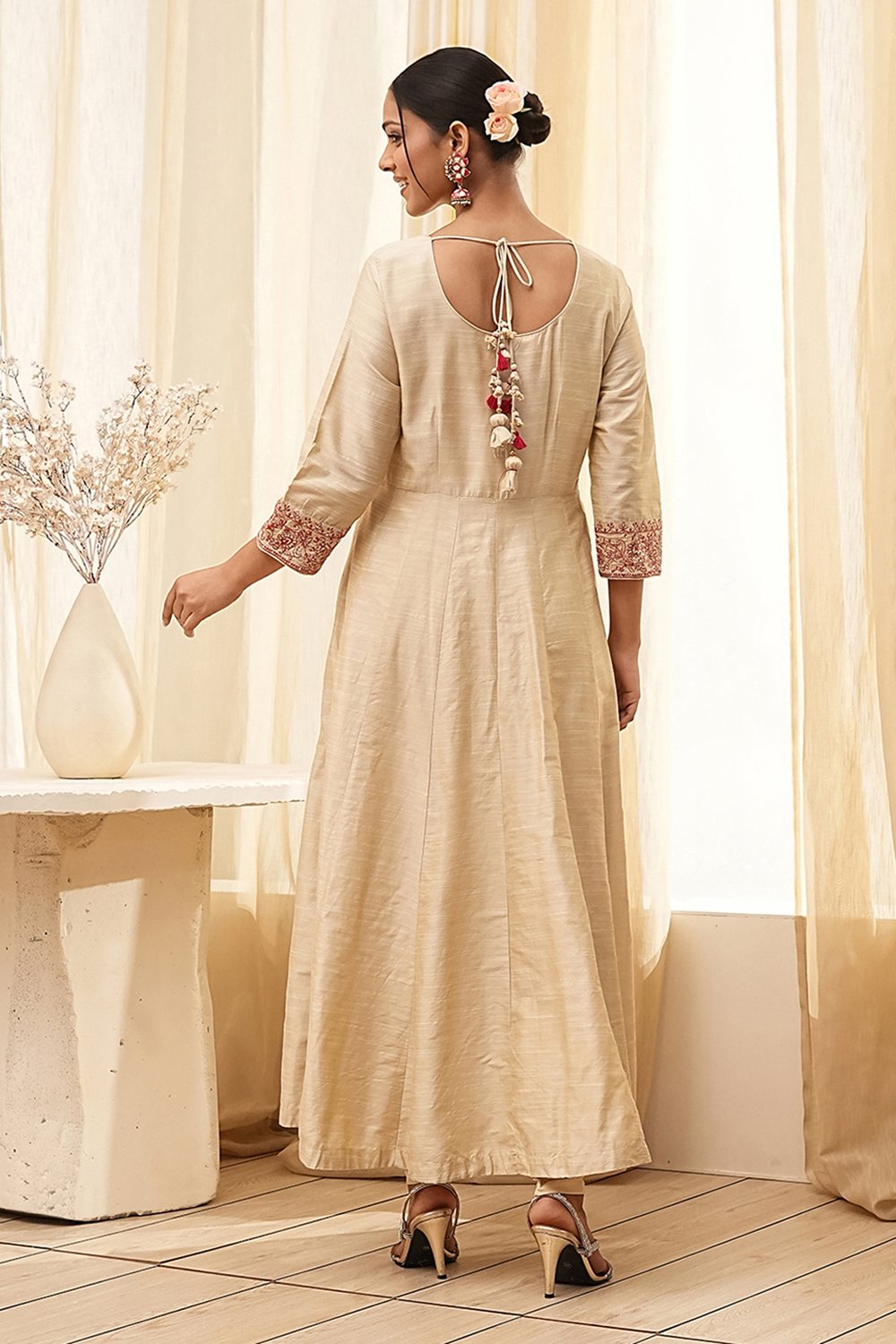 Beige Embroidered Anarkali Suit Set image number 4