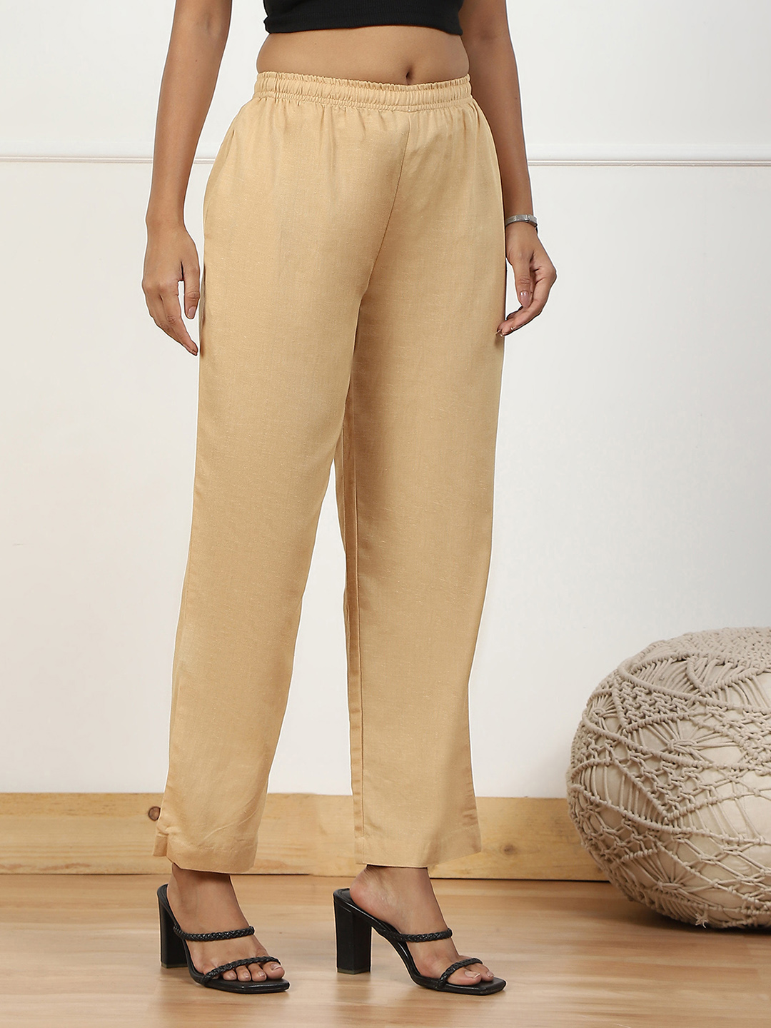 Beige Rayon Palazzo Pants image number 3