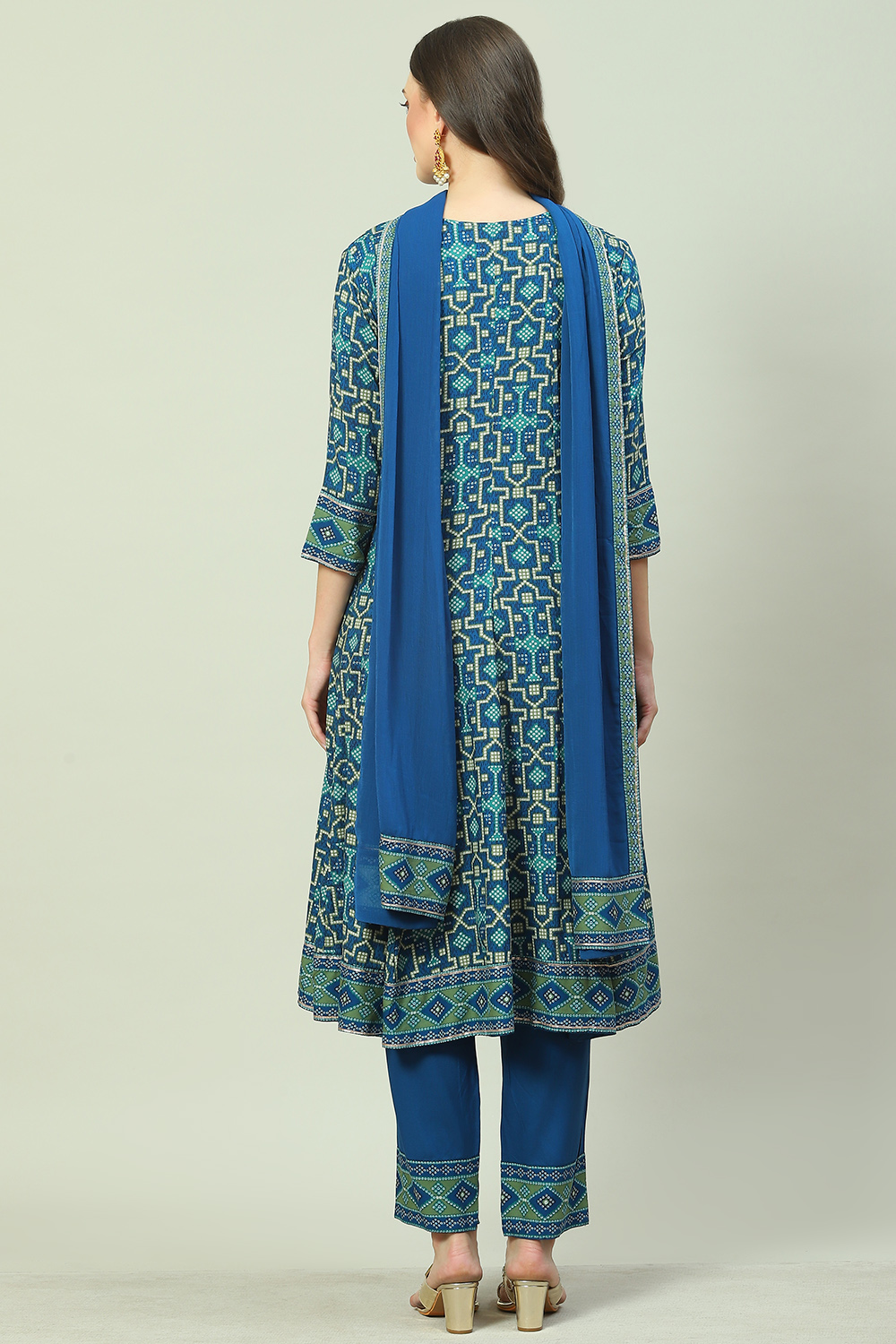 Indigo LIVA Kalidar Kurta Pant Suit Set image number 4