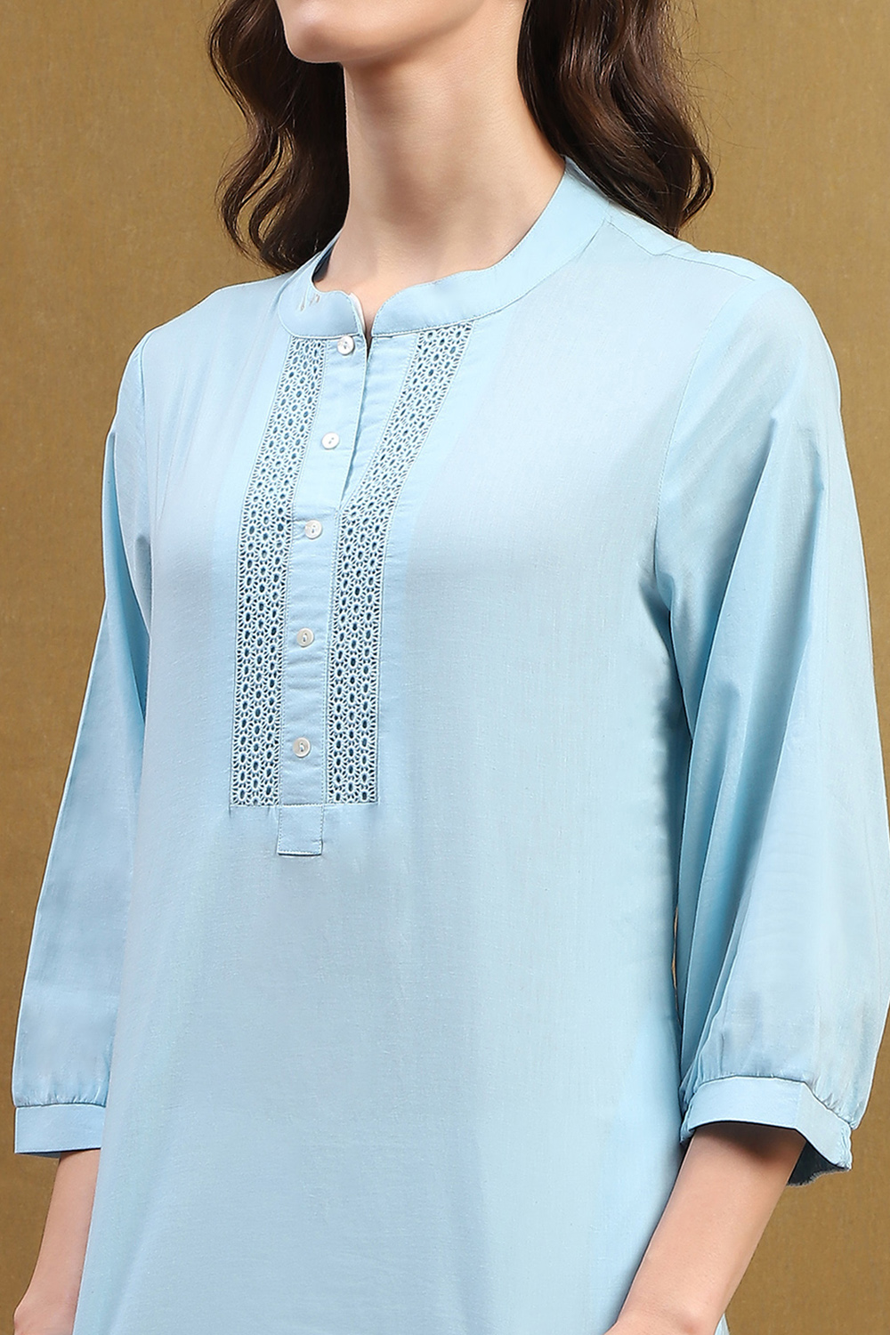 Ice Blue Cotton Solid Regular Fit Straight Kurta image number 1