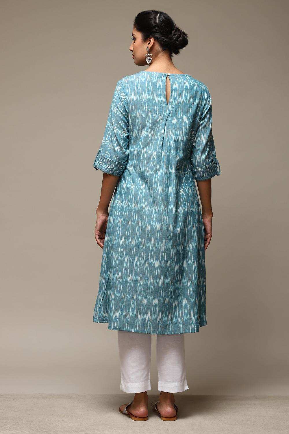 Light Blue Cotton IKAT Straight Yarndyed Kurta image number 3