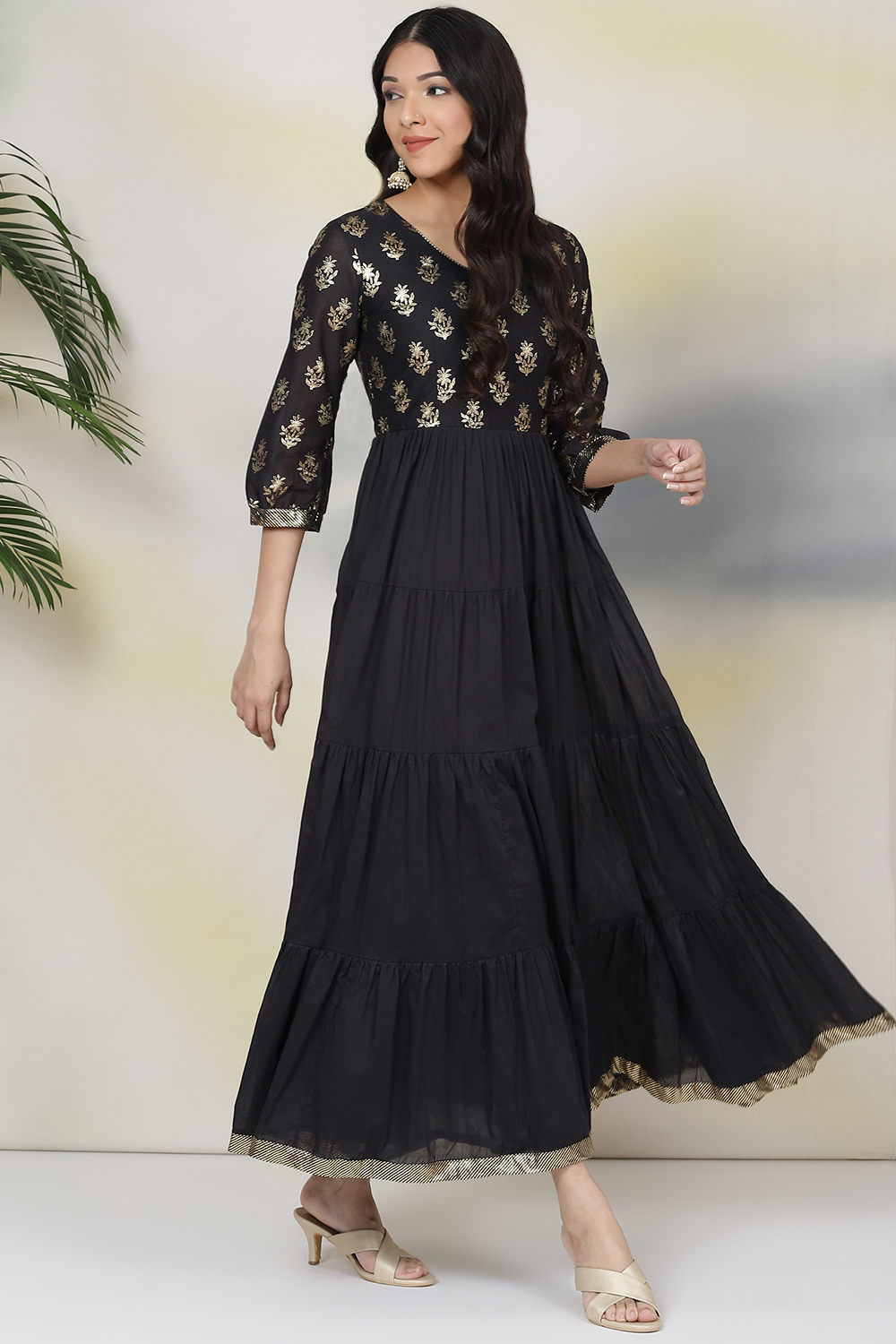 Black Cotton Fusion Dress image number 3