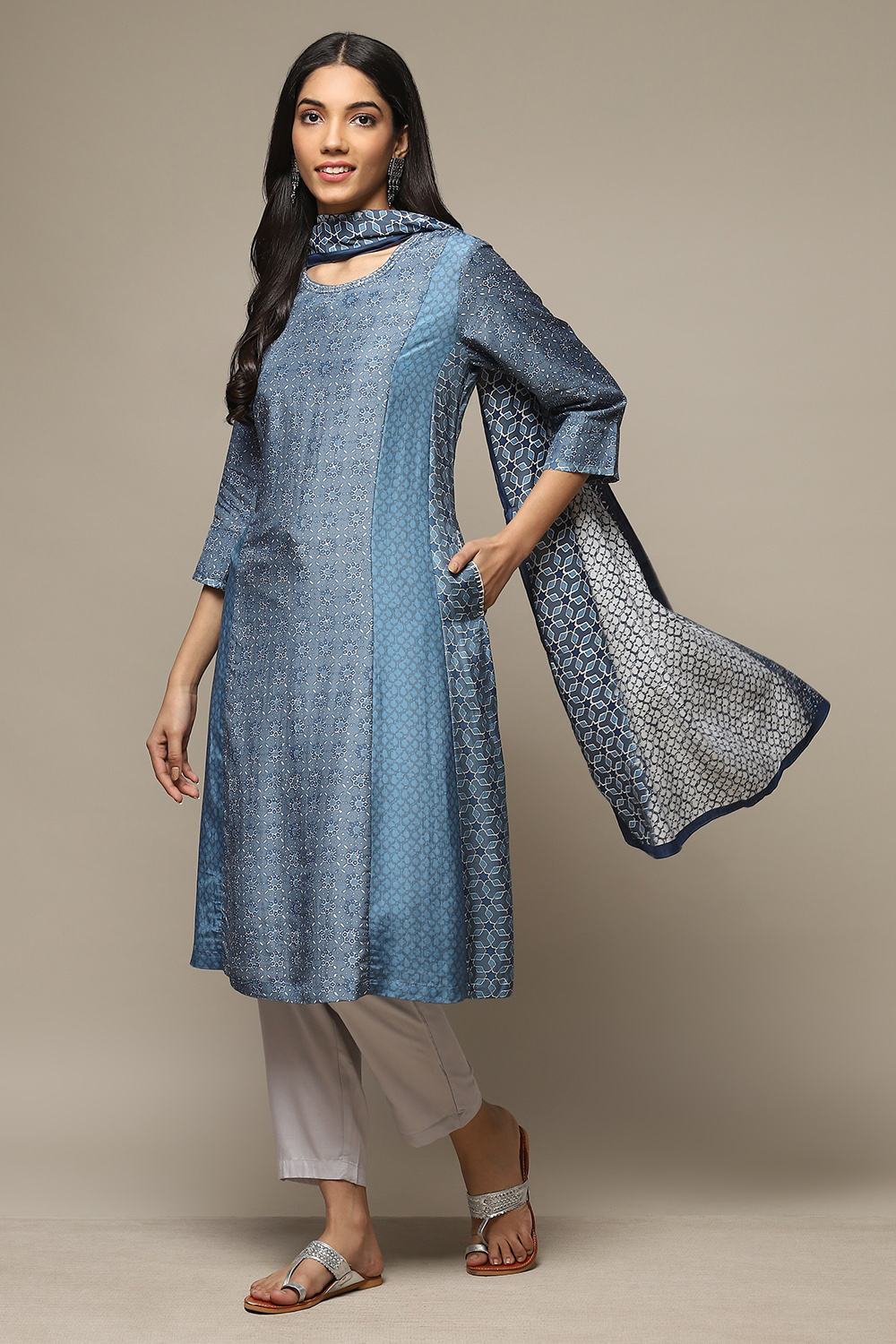 Blue Modal Straight Kurta Palazzo Suit Set image number 0