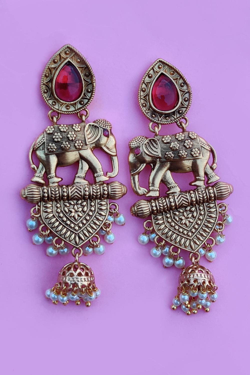 Gold Earrings With Pink Stone image number 1