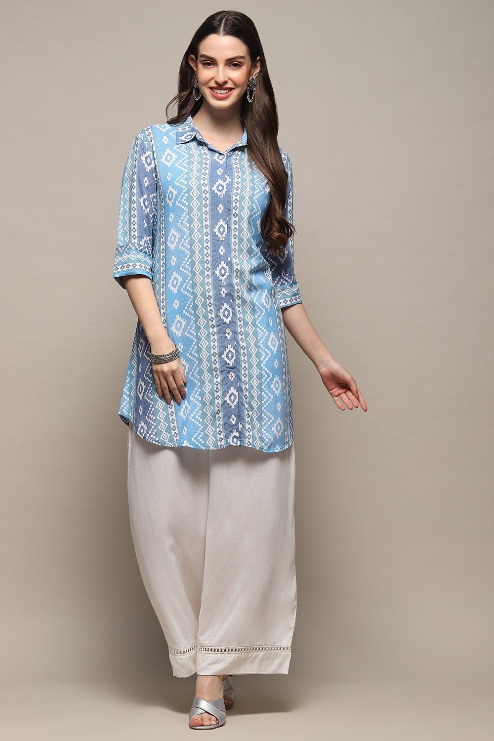 Blue Rayon Straight Kurti image number 0