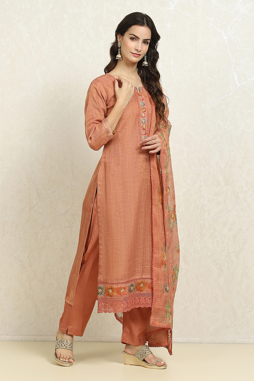 Grey Linen Blend Printed  Embroidered Unstitched Suit Set image number 6