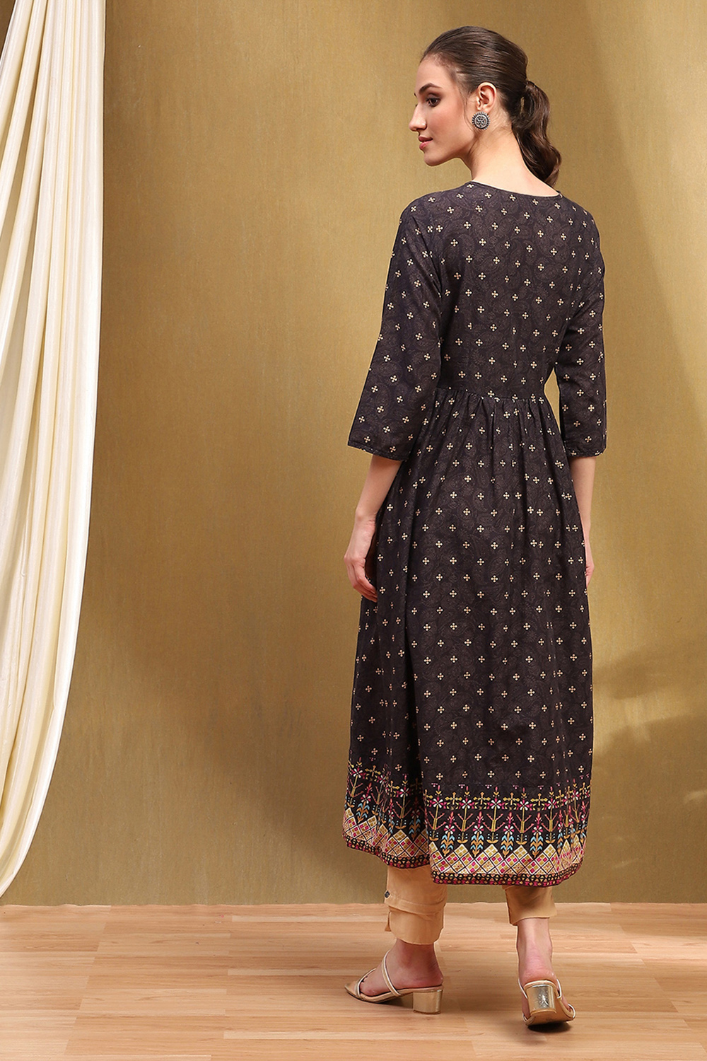 Black Cotton Printed Kurta image number 3