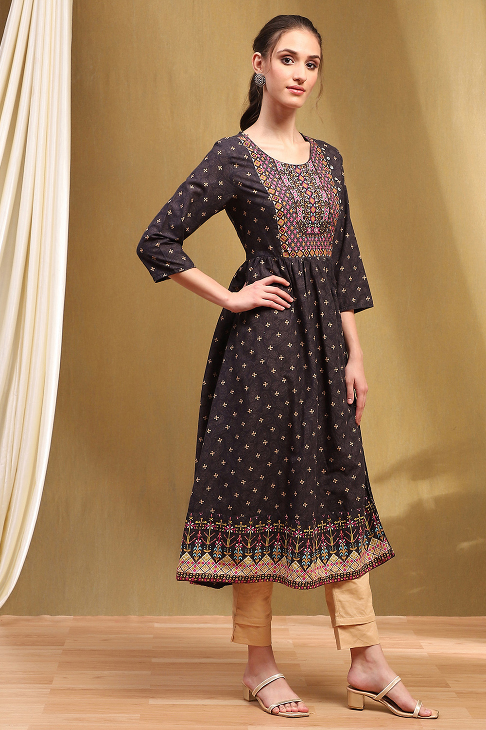 Black Cotton Printed Kurta image number 4