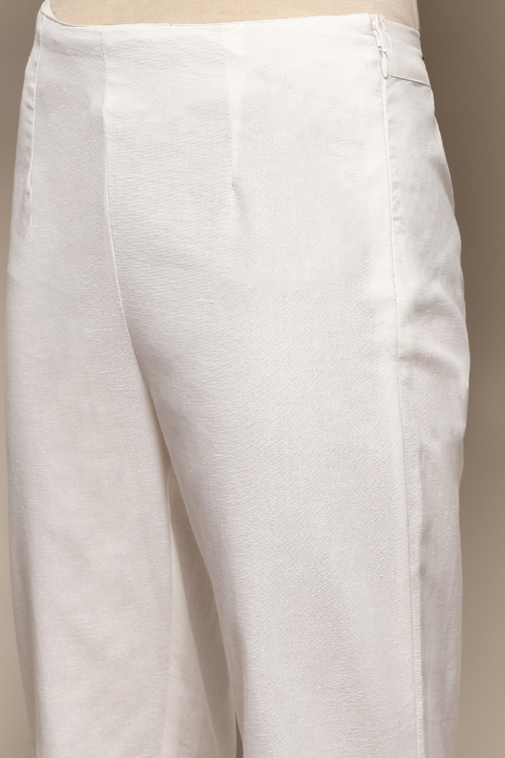 White Solid Cotton Blend Narrow Pants image number 1