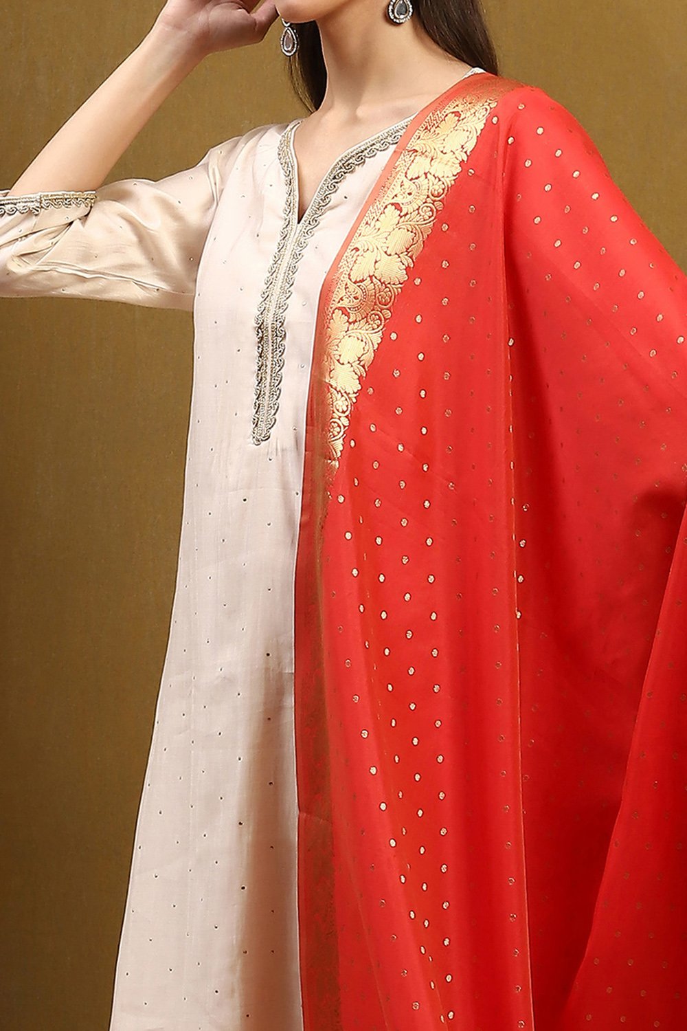 Red Polyester Dupatta image number 1