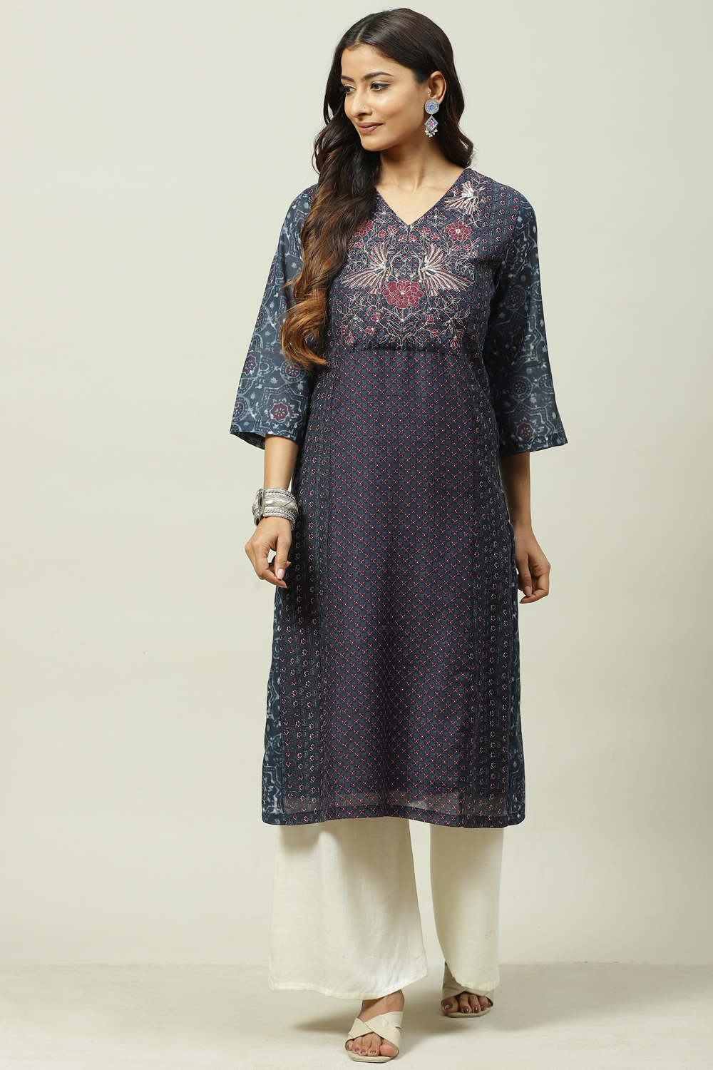 Indigo Cotton Flared Kurta image number 0