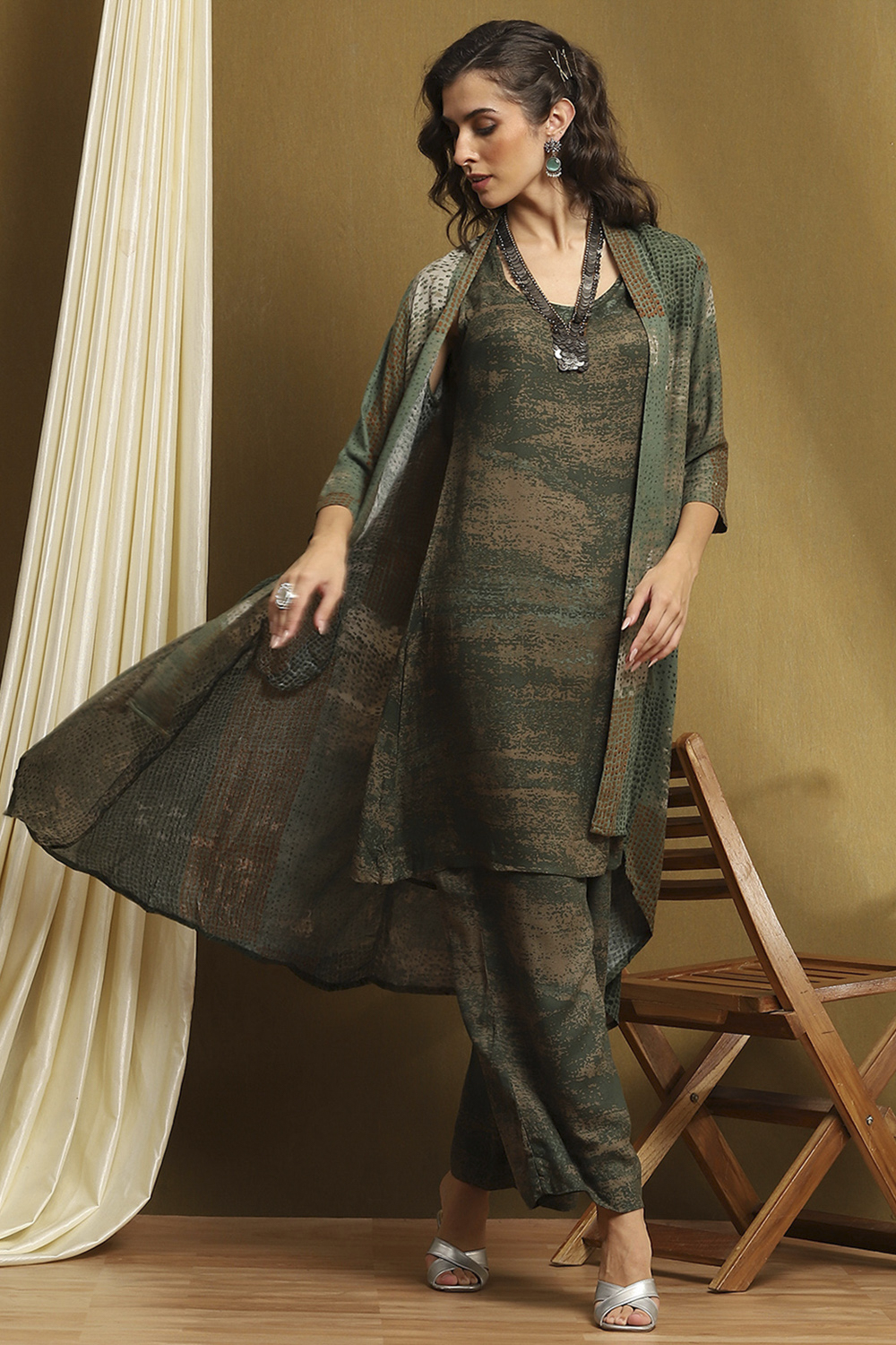 Sage Green Rayon Straight Set image number 0