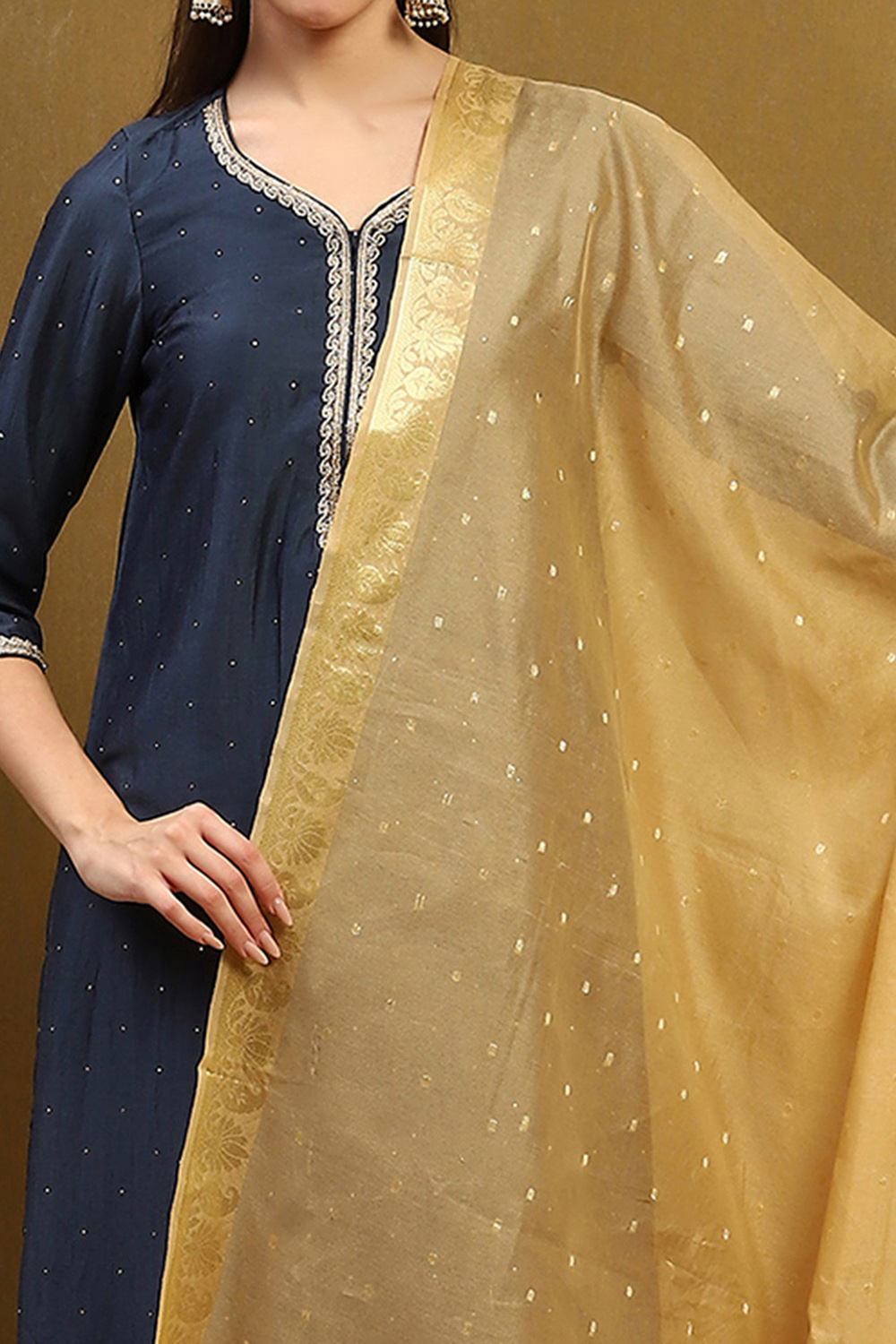 Beige Poly Silk Dupatta image number 1