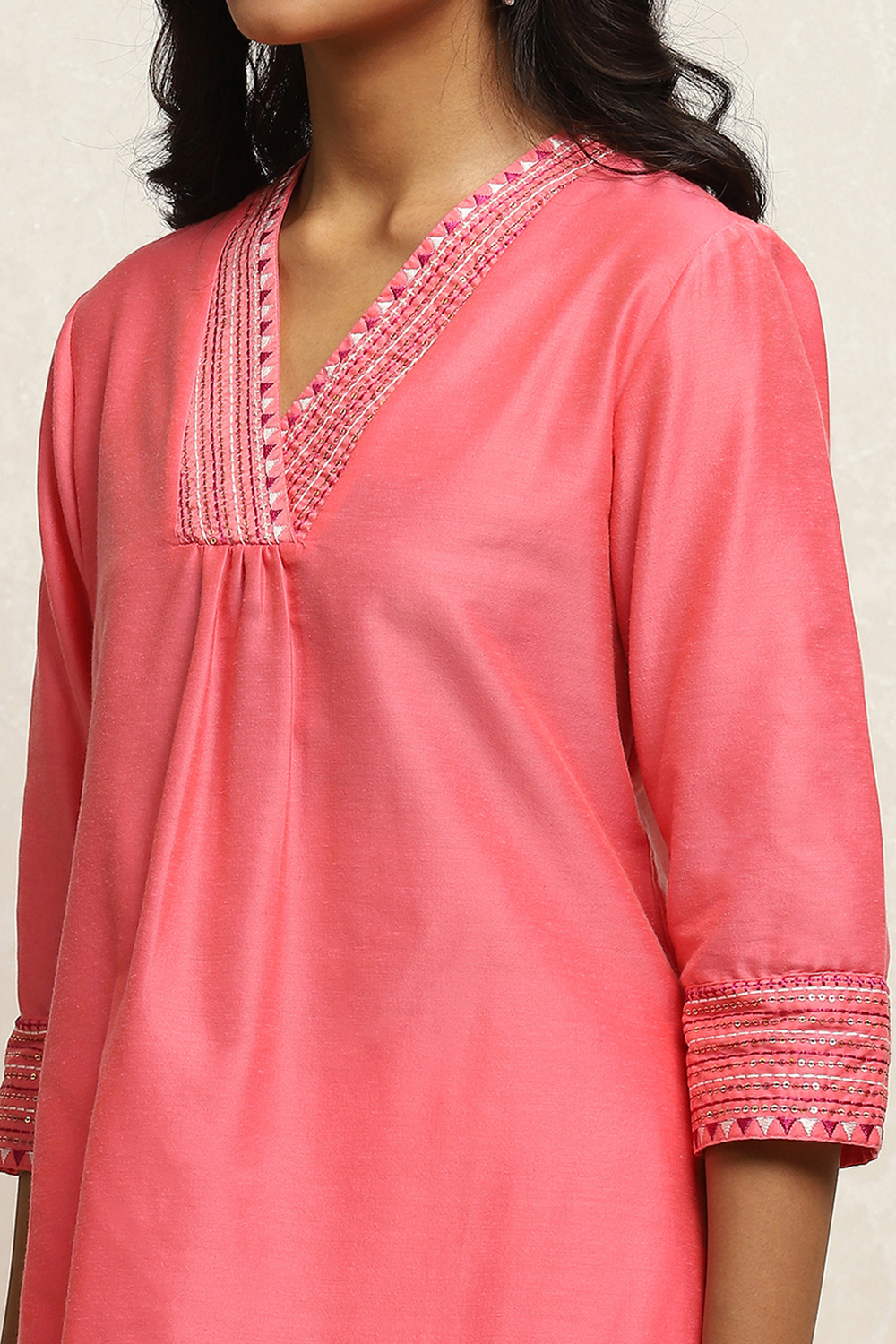 Light Pink Solid Festive Straight Suit Set image number 1