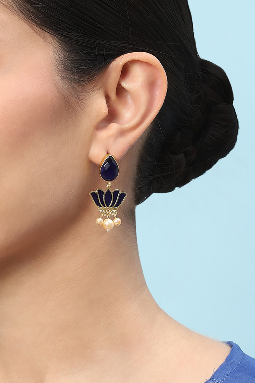 Gold Blue Brass Earrings image number 1