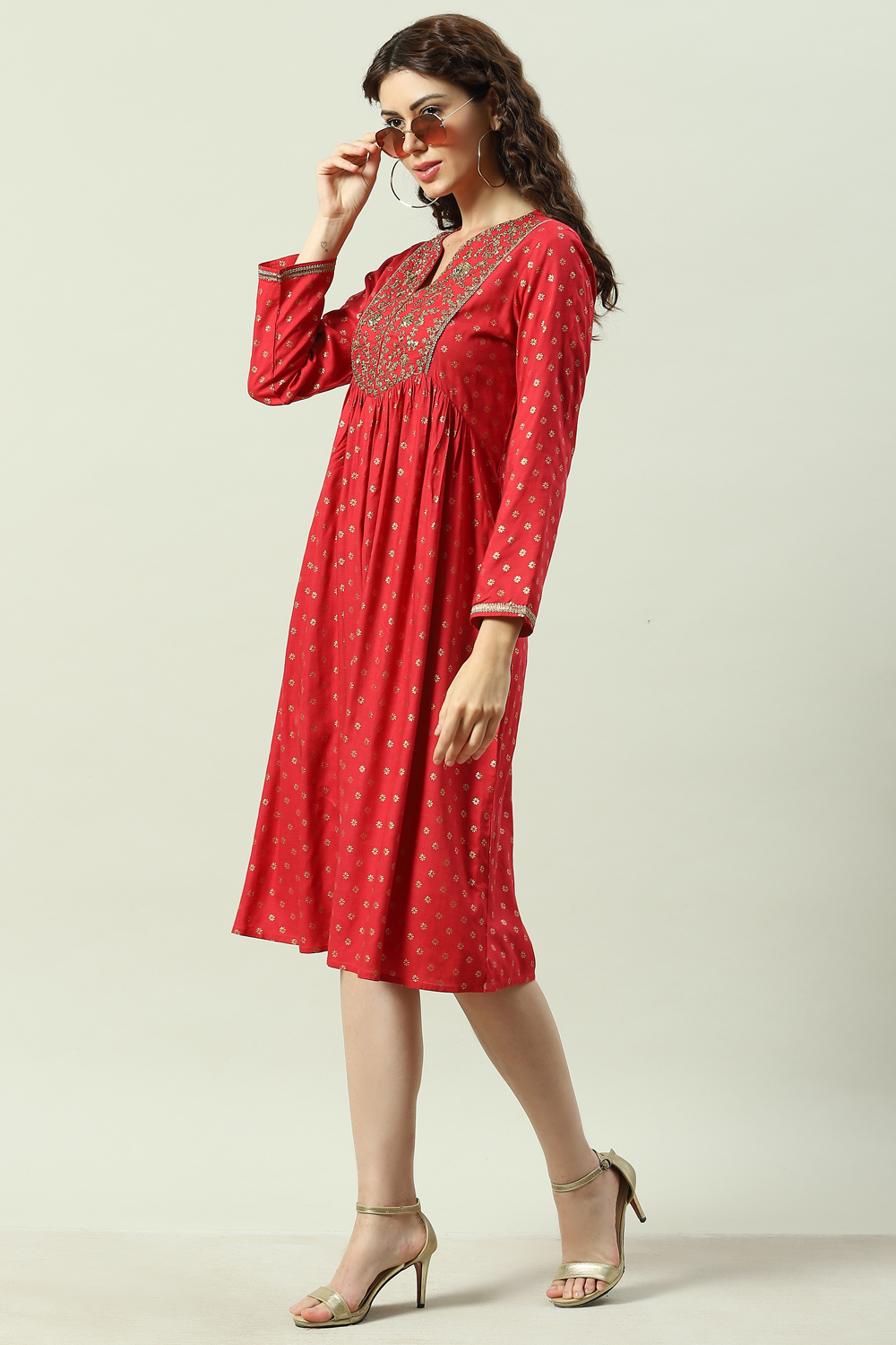 Green Rayon Flared Printed Kurta Dress image number 5