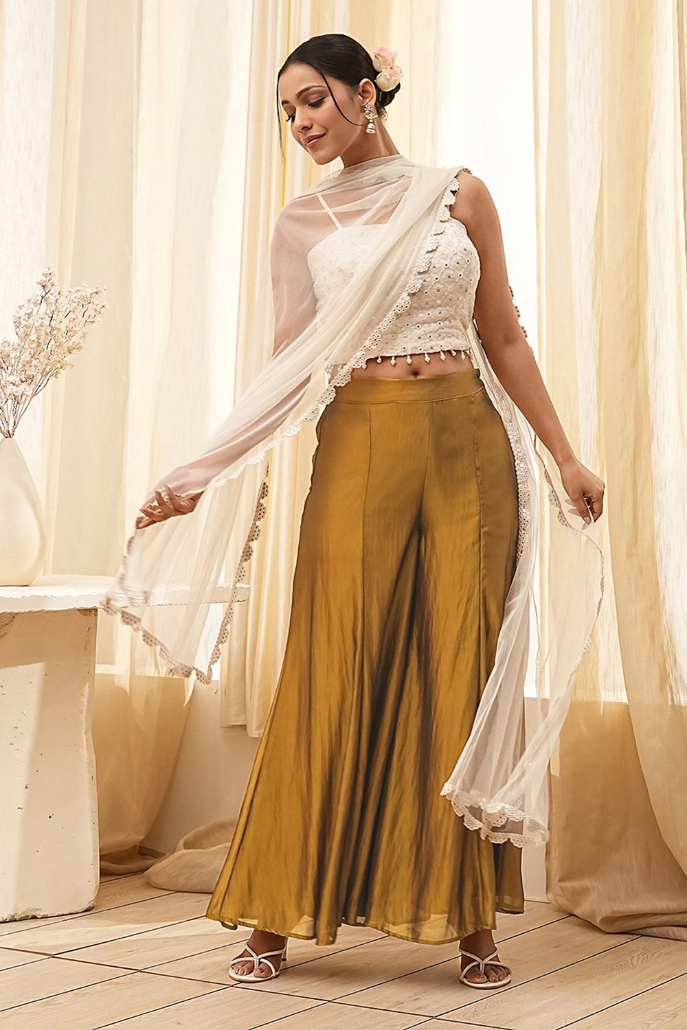 Gold Georgette Palazzo Pants image number 0