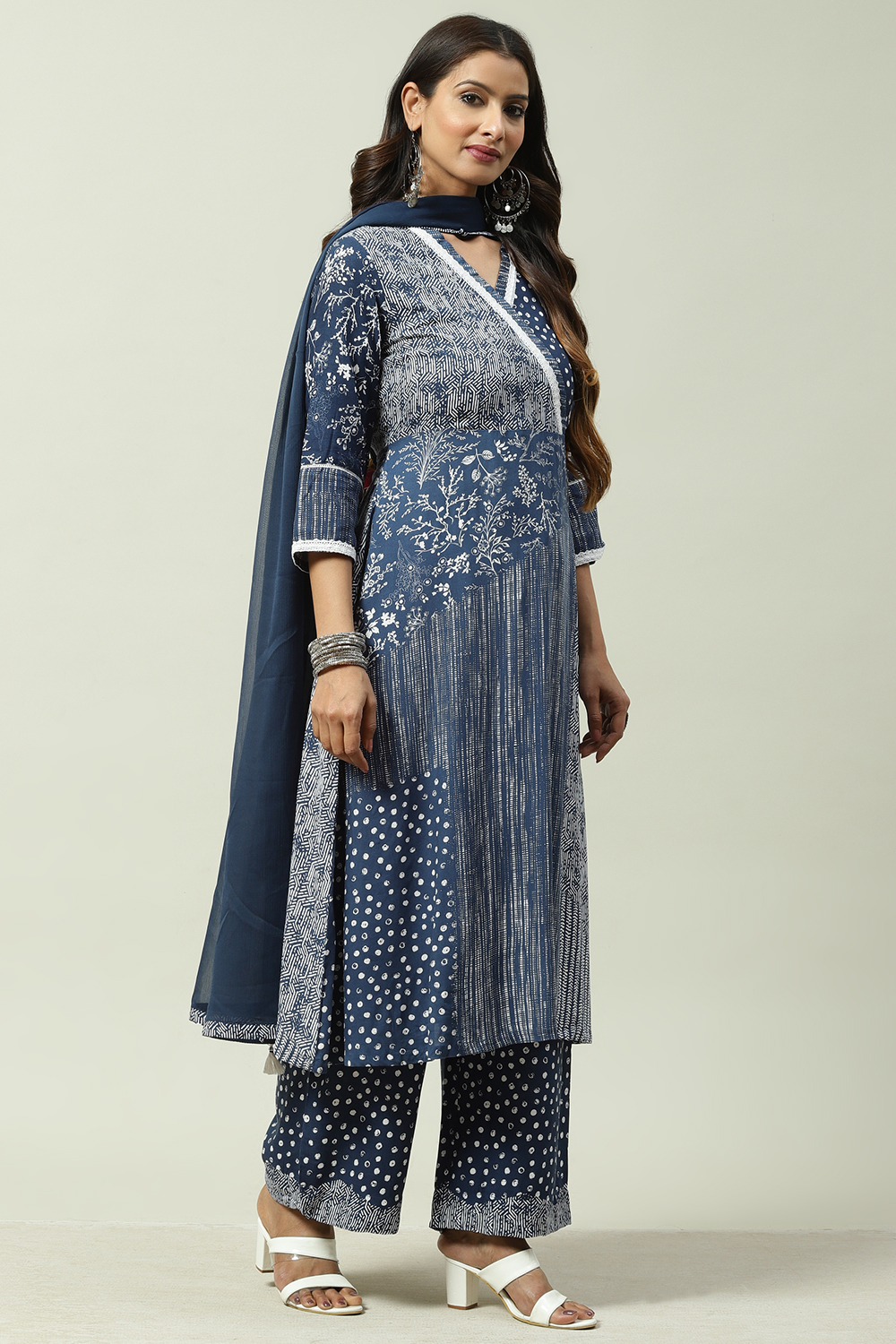 Indigo Rayon A-Line Kurta Palazzo Suit Set image number 6