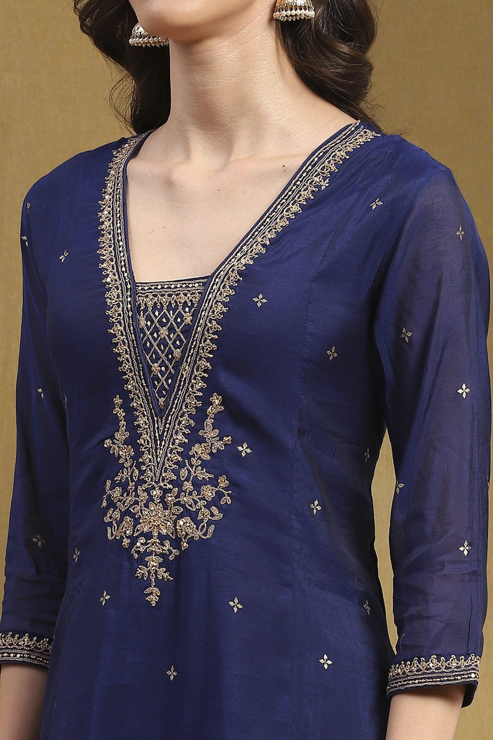 Navy Polyester Blend Kalidar Suit Set image number 1