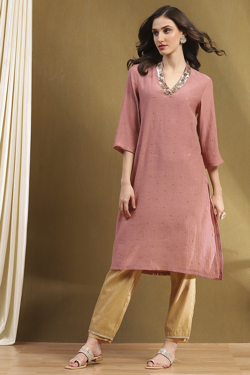 Mauve Polyester Straight Kurta image number 0