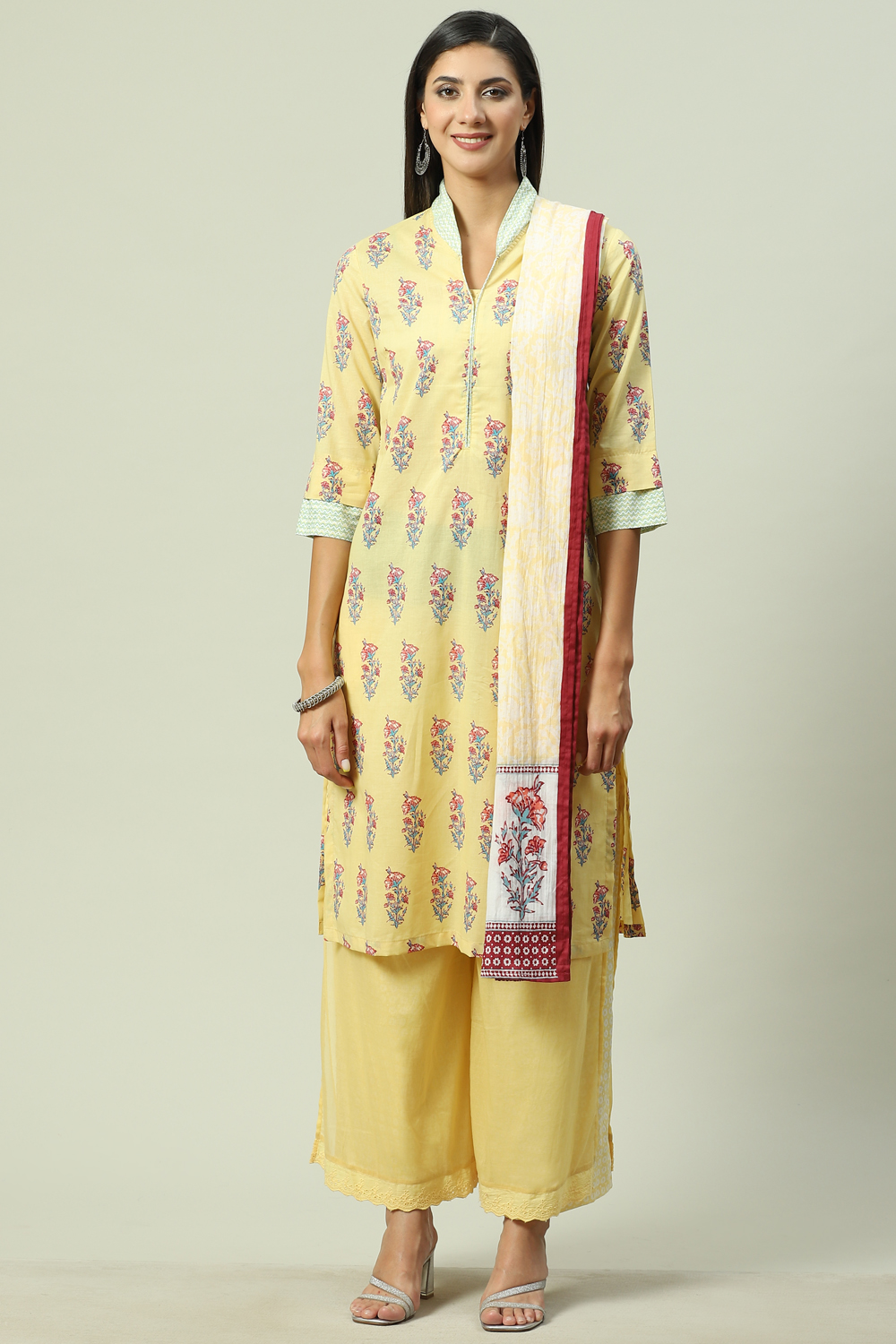 Sky Blue Cotton Straight Kurta Palazzo Suit Set image number 7