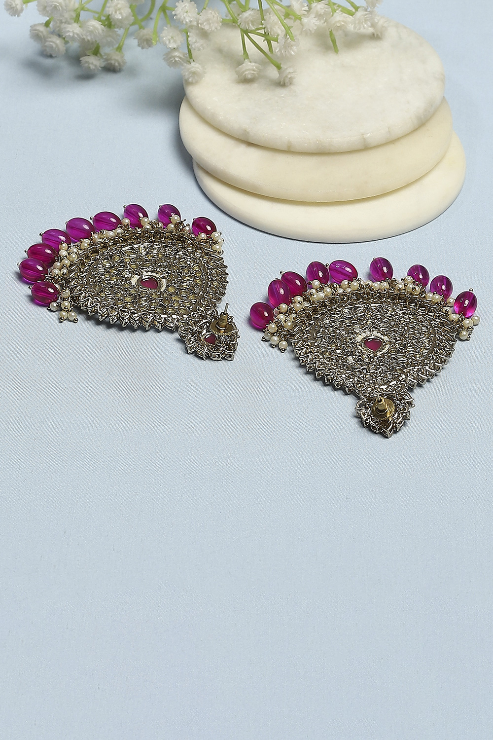 Dark Pink Brass Danglers image number 2