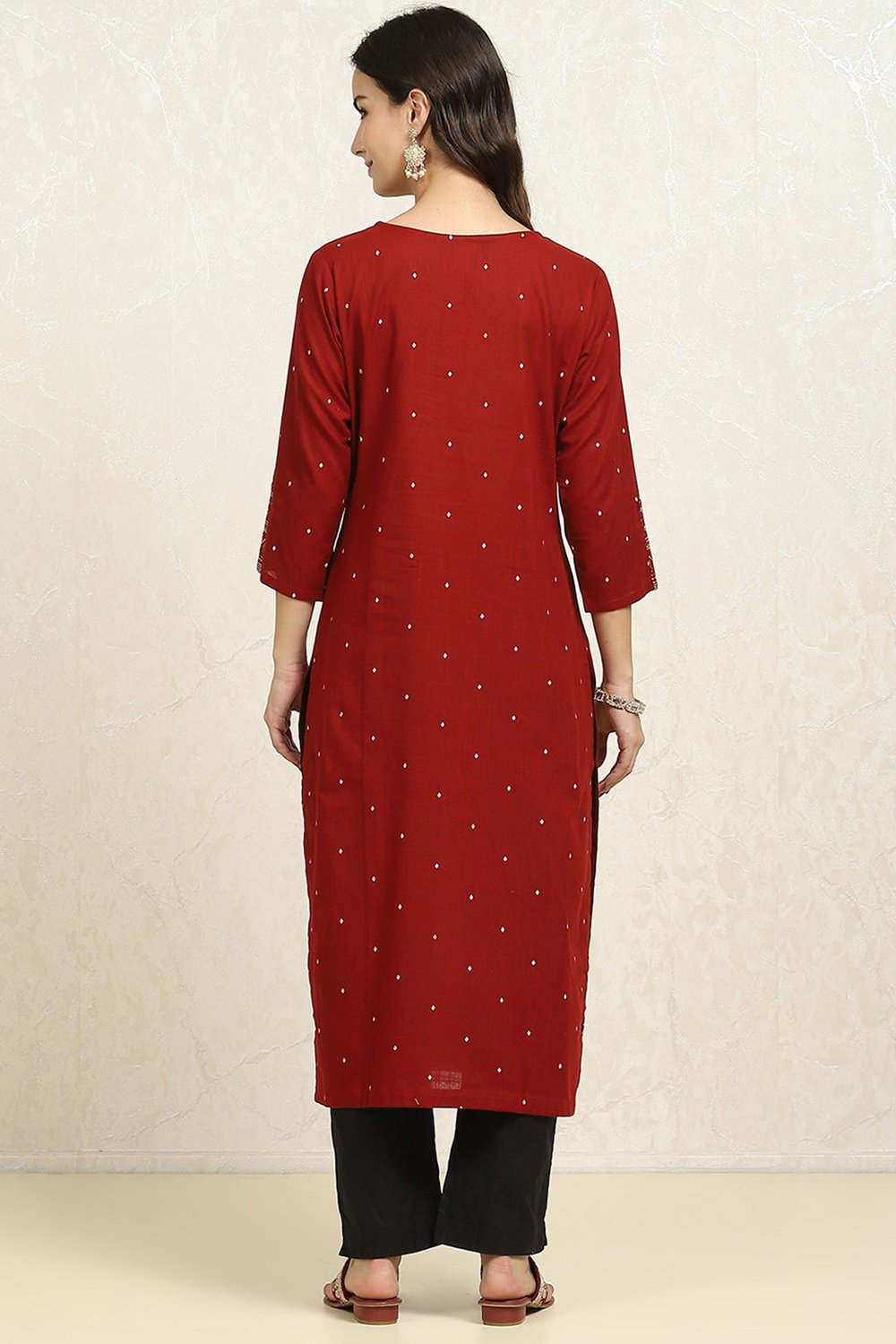 Red Cotton Handloom Unstitched Suit Set image number 5