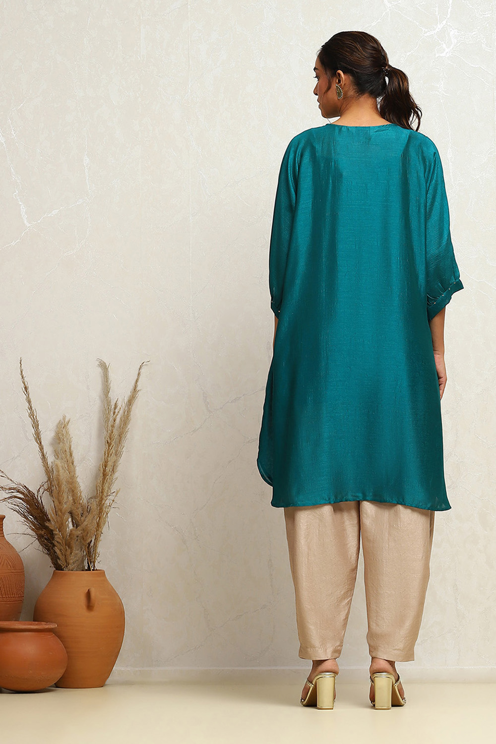 Emerald Green Straight Regular Fit Festive Kurta image number 3