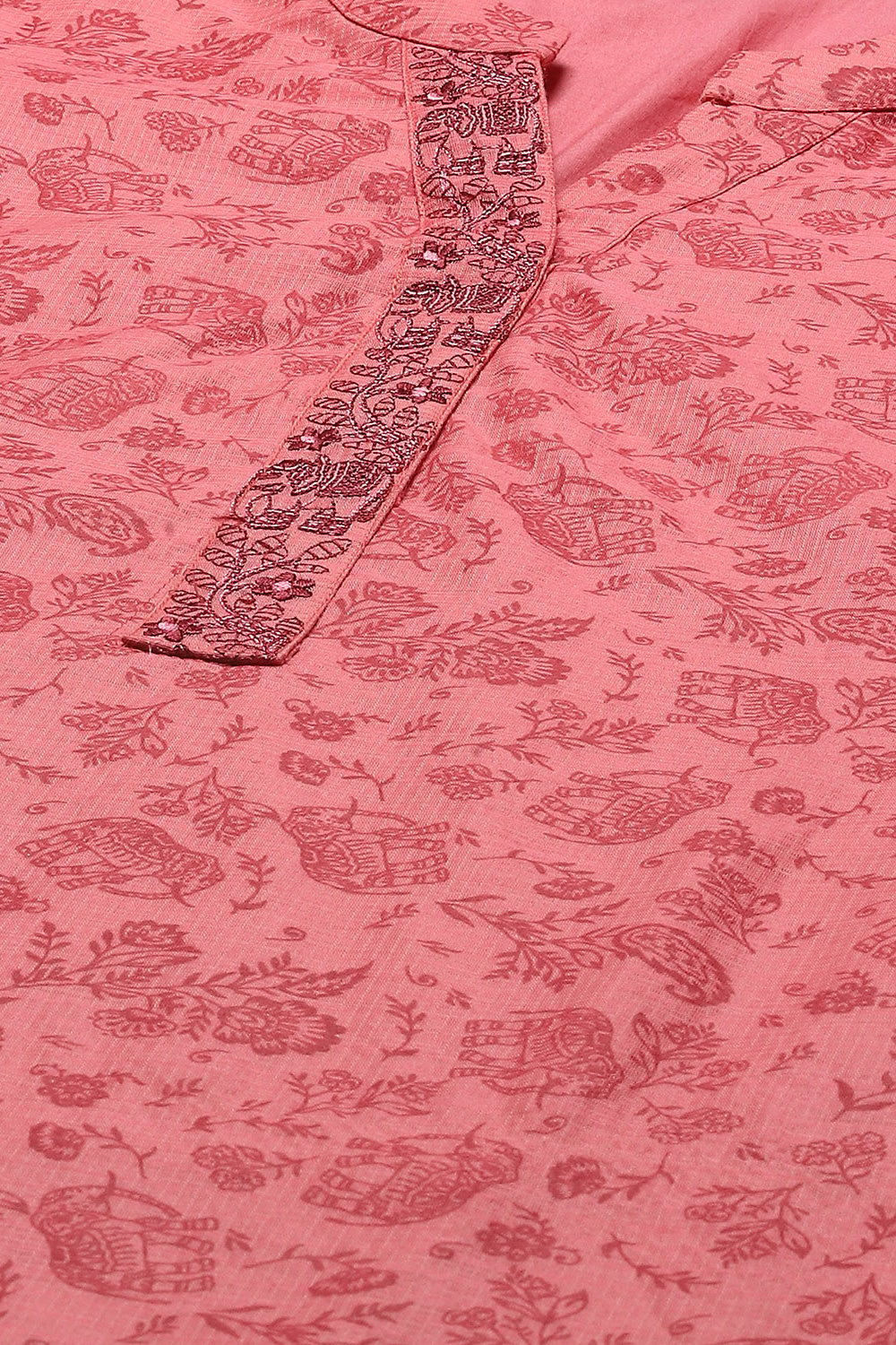 Pink Cotton Blend Unstitched Suit set image number 2