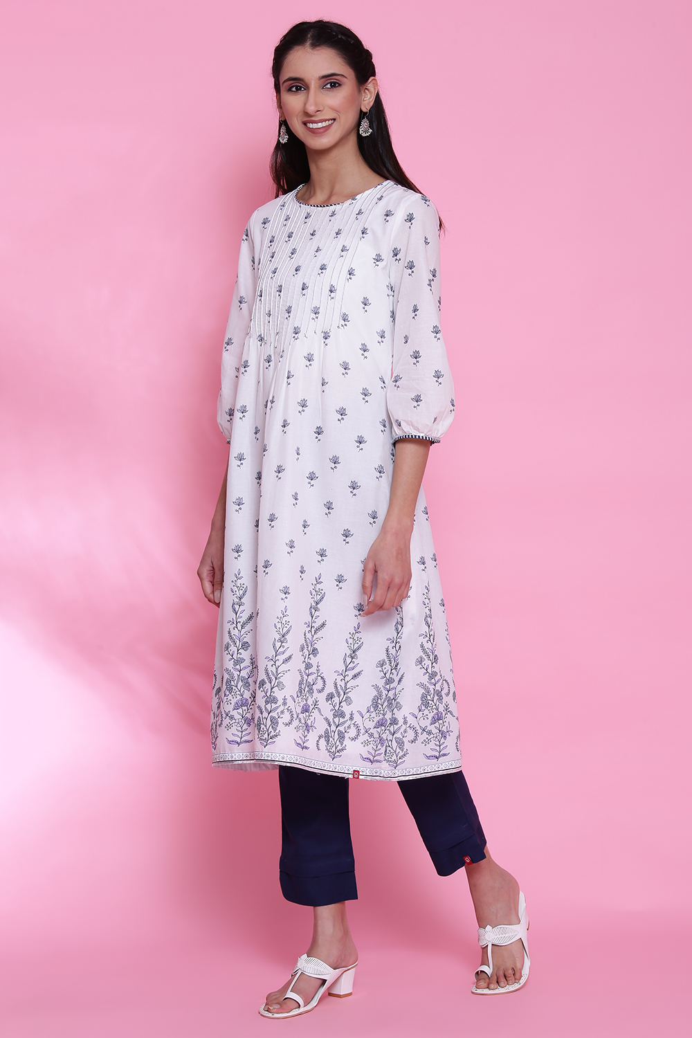 Sky Blue Cotton Straight Kurta image number 3