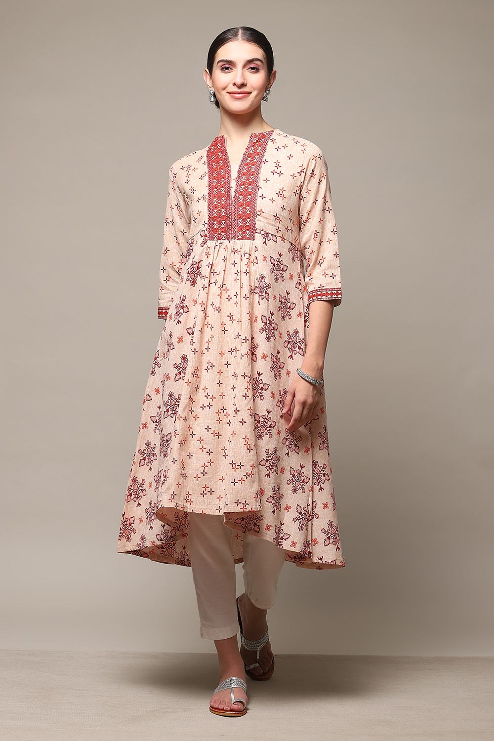 Marine Blue Cotton Blend A-Line Printed Kurta image number 5