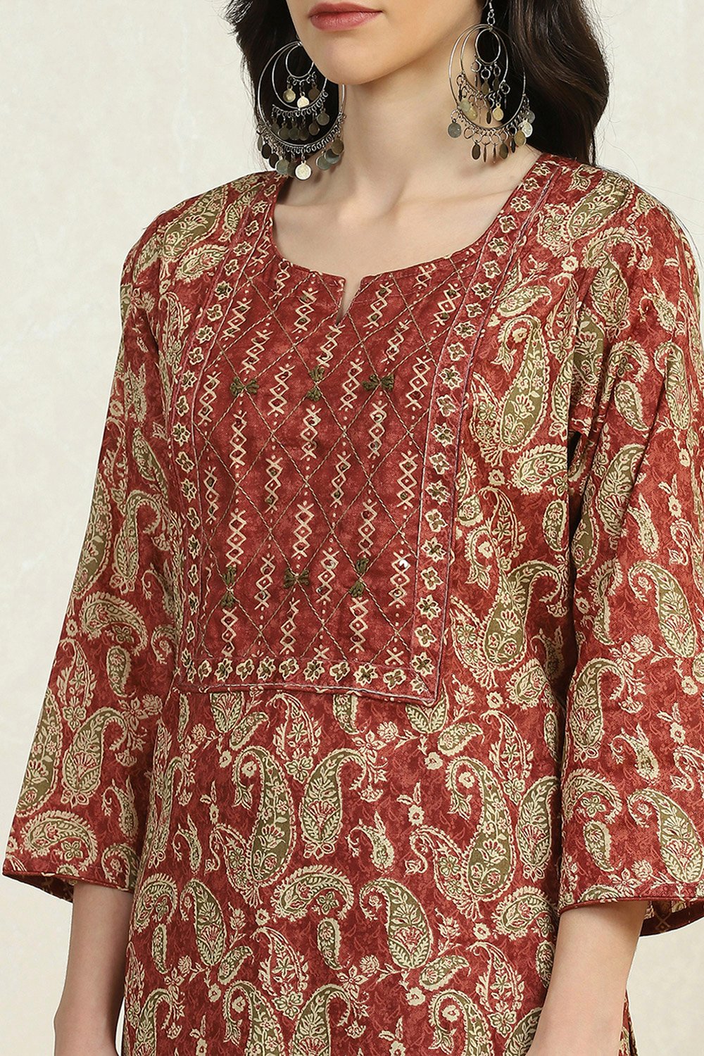 Maroon Cotton Printed Embroidered Unstitched Suit Set image number 2