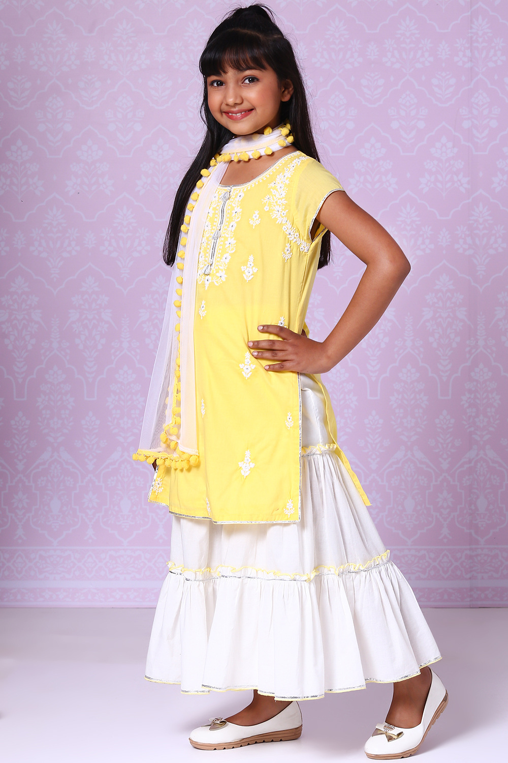 Yellow And White Cotton Sharara Kurta Sharara Suit Set image number 4