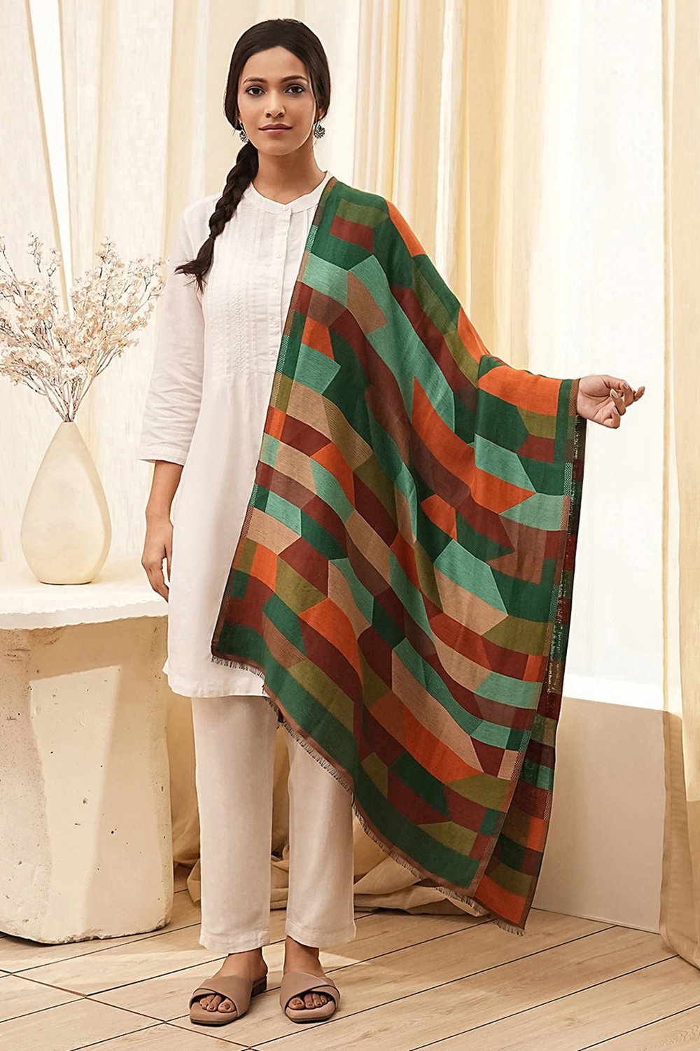 Multicolored Cotton Blend Dupatta image number 3