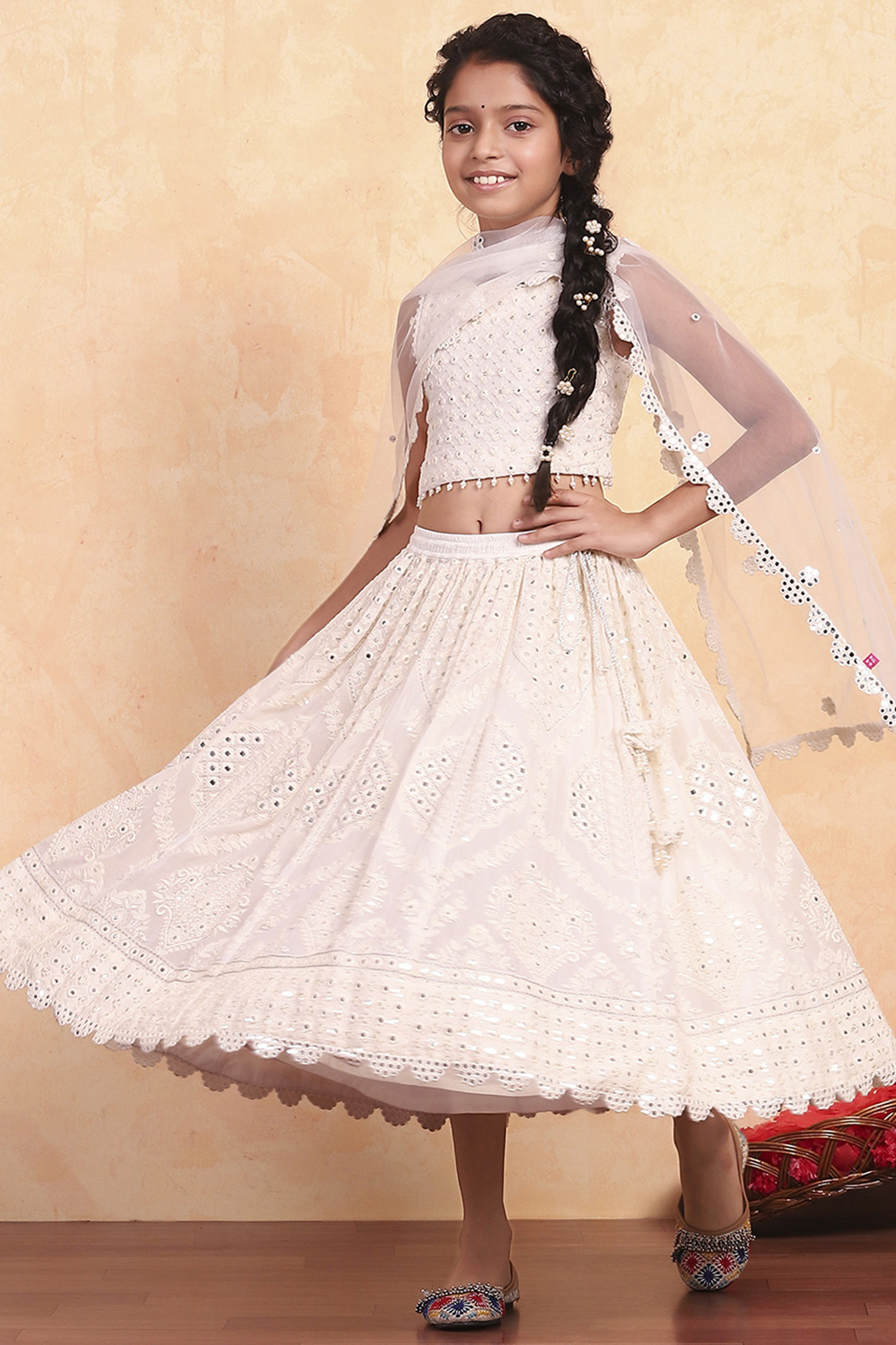 Ivory Viscose Blend Blouse Lehenga Set image number 6