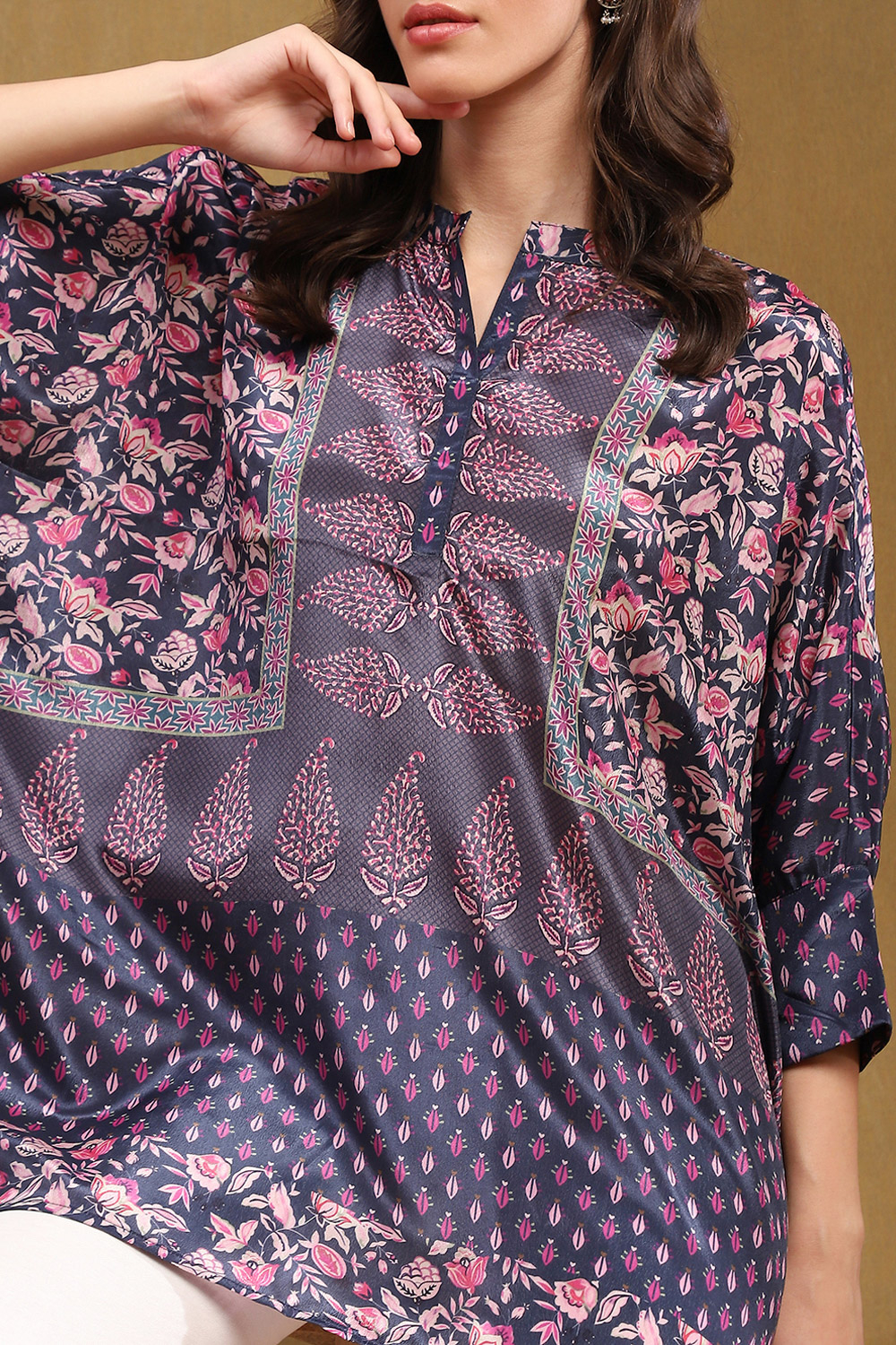 Blue Chiffon Printed Kaftan-Style Kurti image number 1