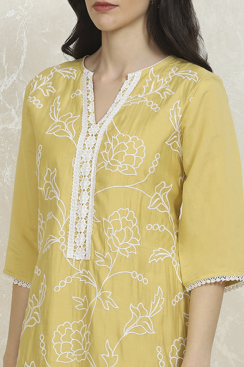 Yellow Modal Machine Embroidered Unstitched Suit Set image number 2