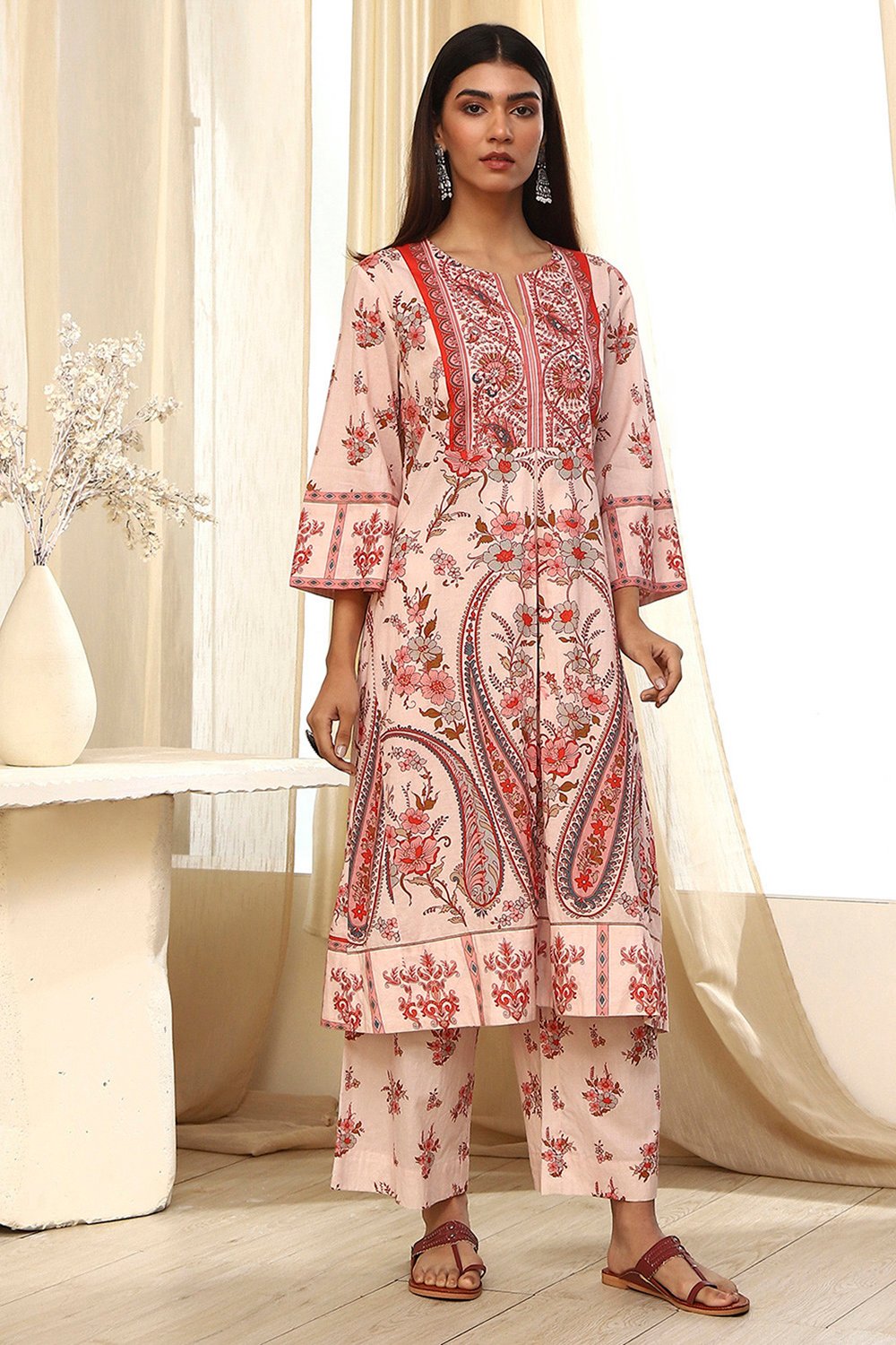 Peach Cotton Straight Suit Set image number 6