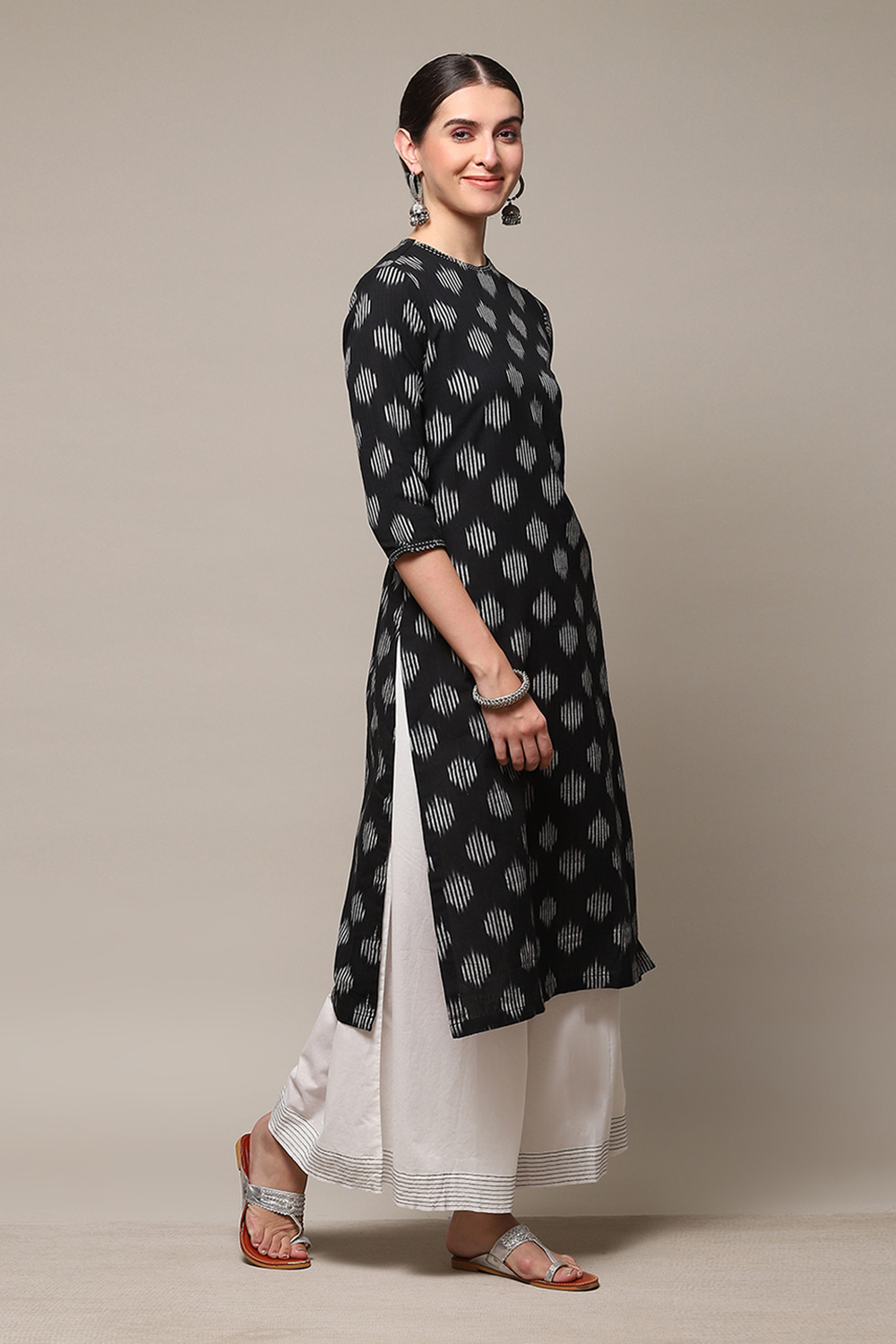 Black Cotton Straight Kurta Palazzo Suit Set image number 5