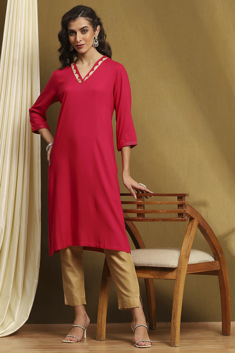 Mustard Yellow Solid Straight Kurta image number 0