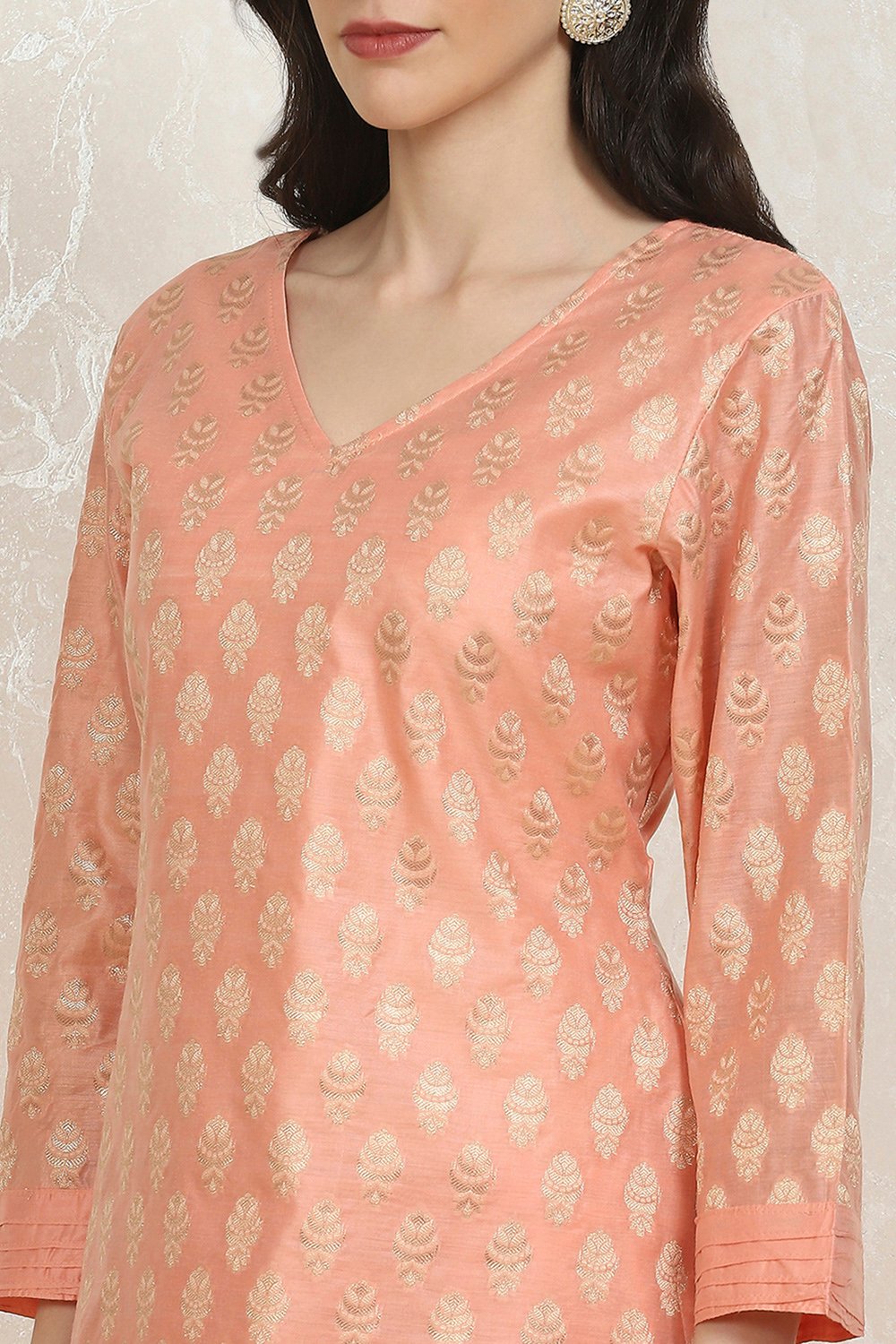 Peach Art Silk Woven Unstitched Suit Set image number 2