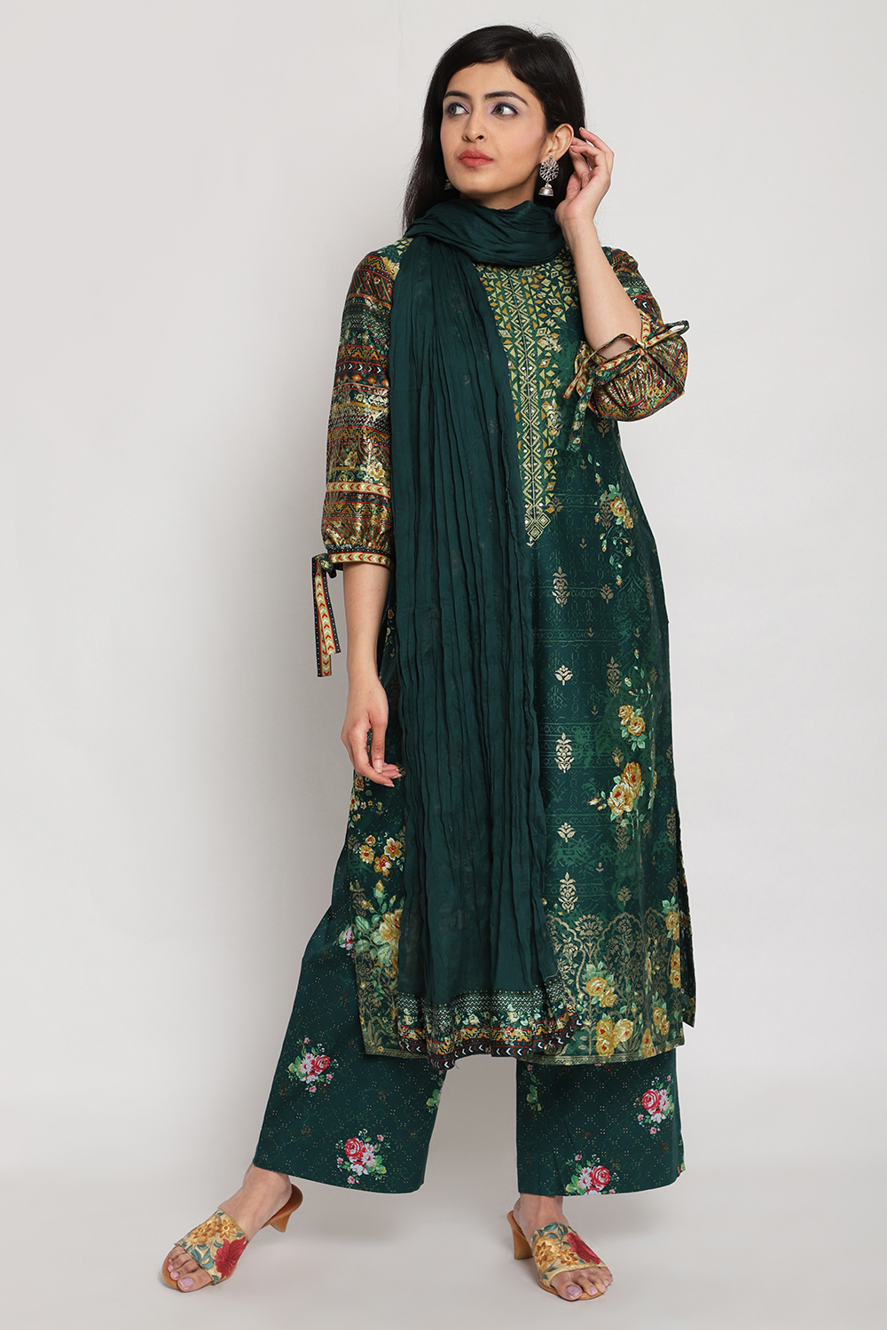 Green Cotton Straight Printed Kurta image number 2