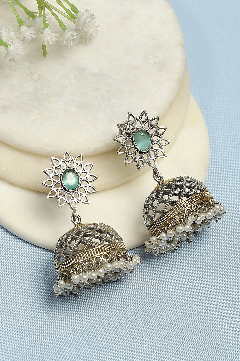 Mint Green Brass Jhumka image number 0