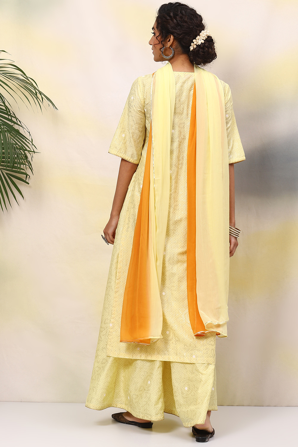 Lime Yellow Art Silk Straight Kurta Sharara Suit Set image number 4